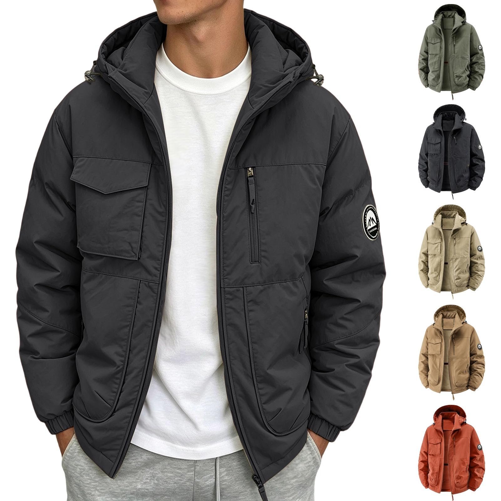 Winterjacke Herren Gefütterte Fleecejacke mit Entfernbare Kapuze & Taschen