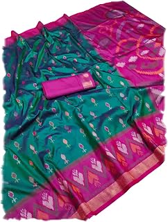 Women's Pochampalli Silk Blend Saree with Unstitched Blouse Piece