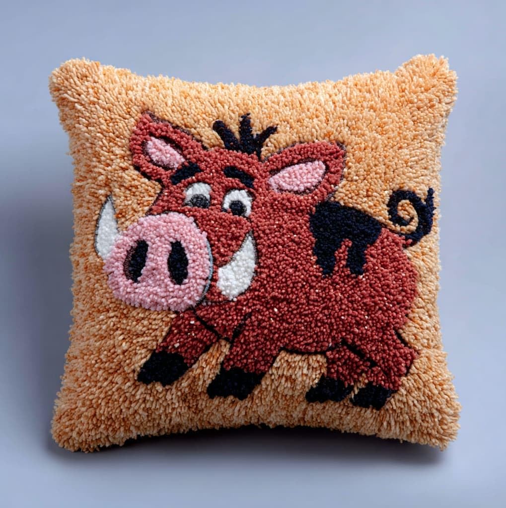 Wallustrioaw Latch Hook Kit Cushion Latch Hook Kit,Wild Boar,Sofa Cushion Cover Embroidery Craft For Adults And Beginners,17X17in