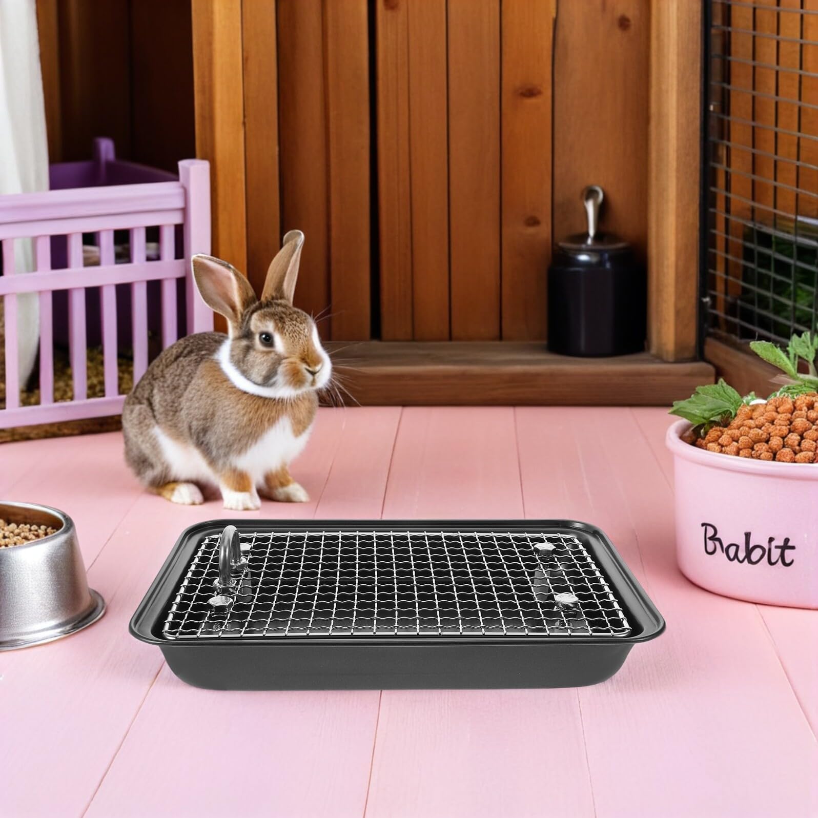 Lettiera per Conigli in Acciaio Inox 30X20X4,5 CM Rete Rimovibile, Vaschetta Spaziosa Anti-Morso per Piccoli Animali, Adatta per Gabbie di Conigli, Furetti e Roditori