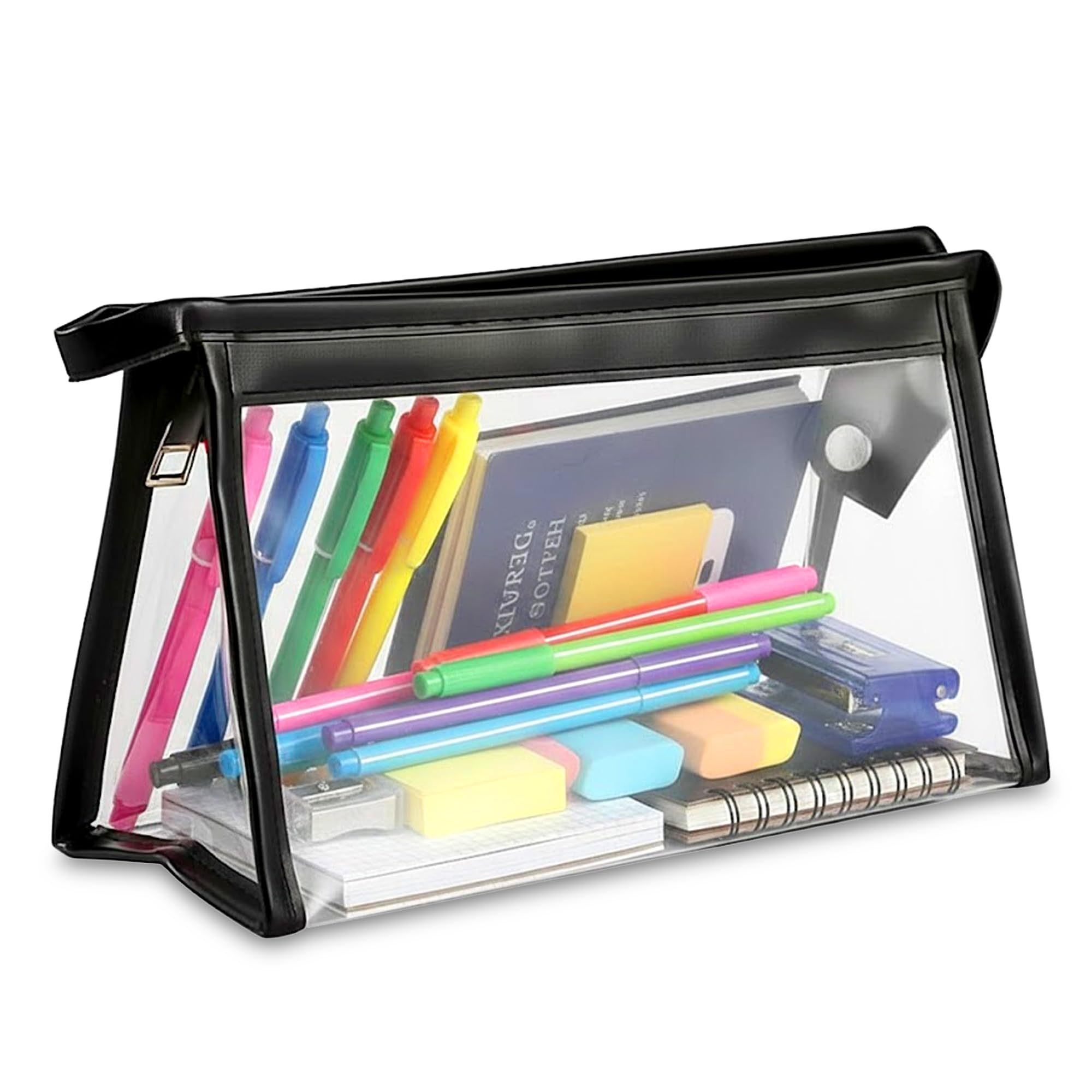 GLUN® Transparent Stationary Pouch with Zipper Closing for Girls & Boys, Organizer for School, Collage, Office, Cute Cosmetic Bag for Women, Multi-Purpose White Colour Pouch Pack of 1