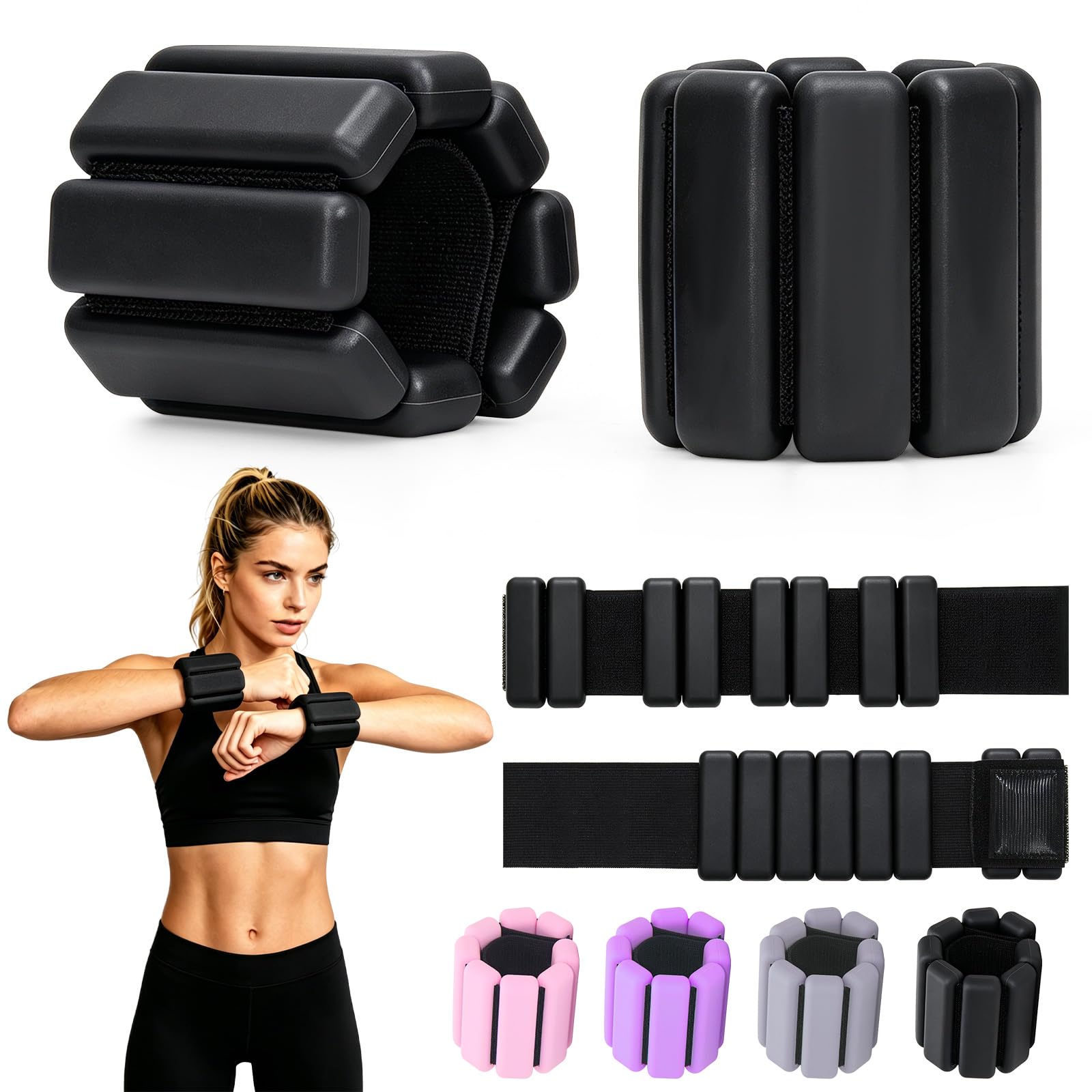 Juego de 2 pesas de muñeca, pesas de tobillo para mujeres y hombres, pulsera ajustable con peso para el hogar, gimnasio, yoga, baile, pilates, ejercicios de piscina y correr, 2 libras