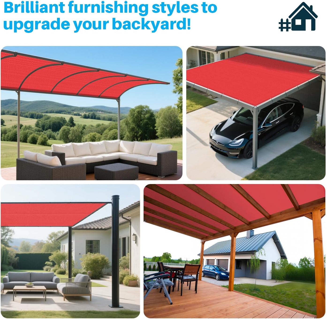 Patio Paradise 12' x 12' Sun Shade Cloth with Grommets Rectangle Shade Sail Canopy Pergola Cover with Straight Edge, UV Block Fabric for Backyard Deck Outdoor Activities, Red