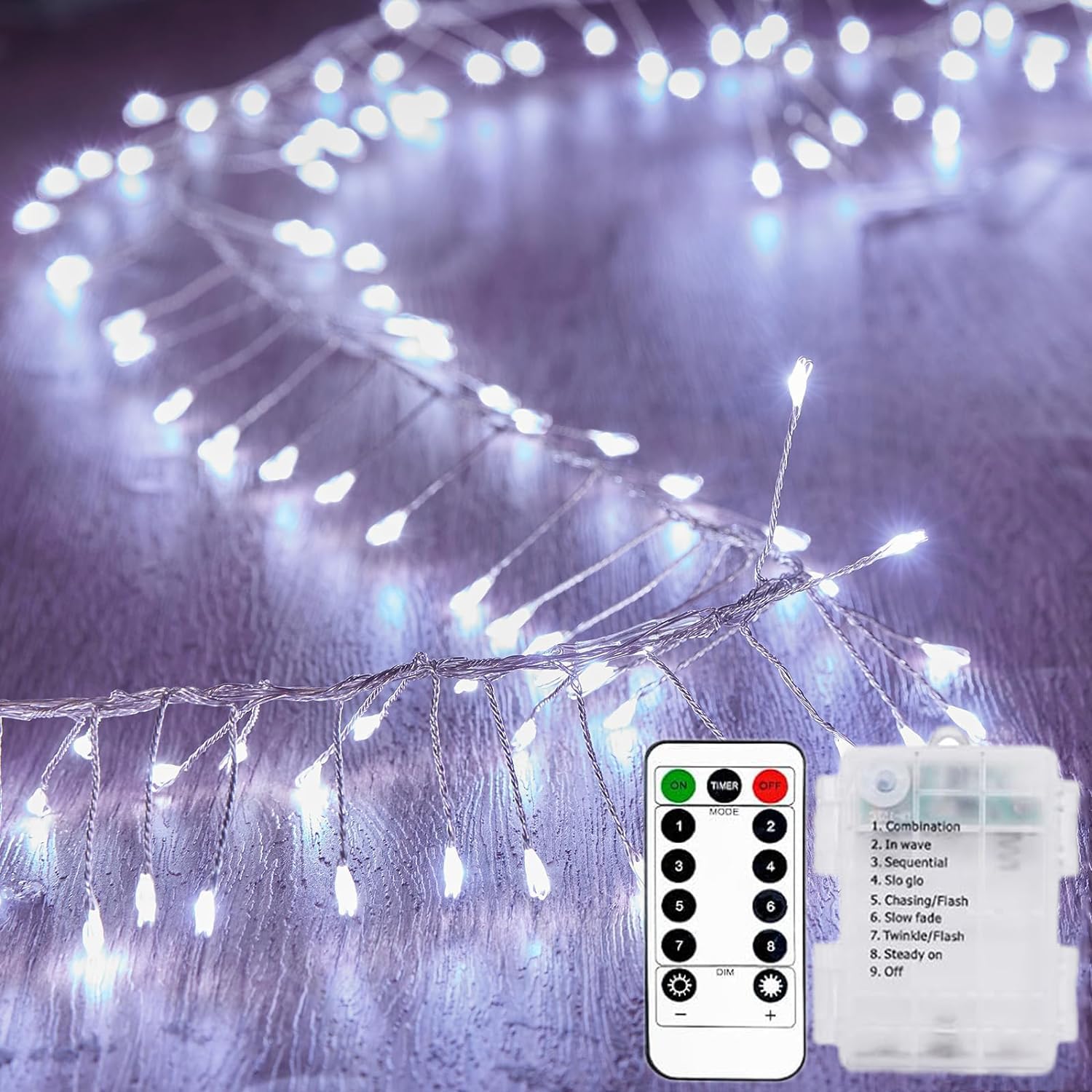 Firecrackers String Lights with Remote,KINGCO 1.5M 50LED Silver Wire Cluster Fairy Decorative Lights Battery Operated with Timer for Outdoor Indoor Bedroom Party Wedding Christmas Party (White) — image 1