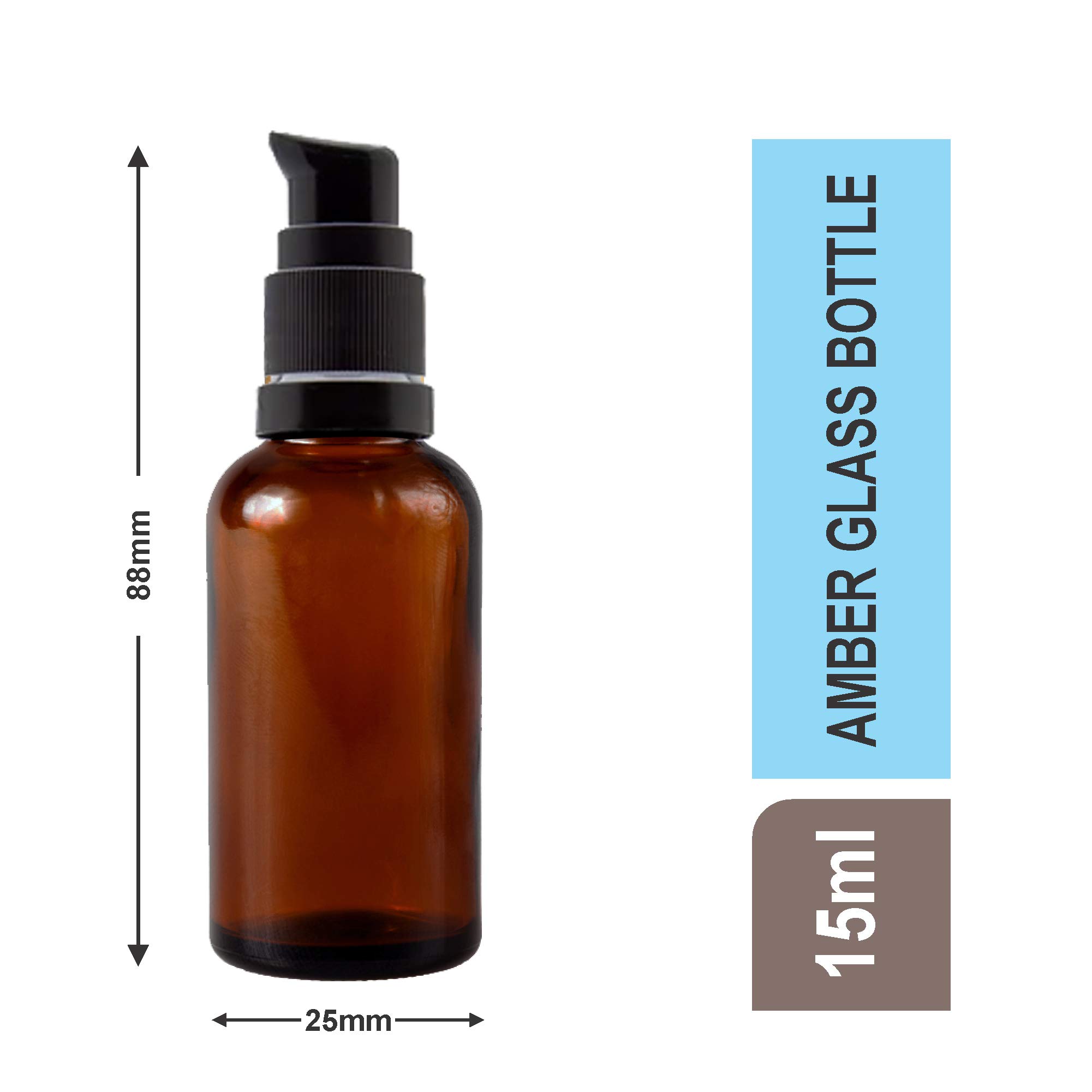 Devinez Amber Color Round Glass Bottle with Lotion Pump & Black Cap, 15 ml - Set of 2 for Essential Oils, Blends, DIY skin care, Cosmetics, Multipurpose Bottle for Home and Travel Purpose 4