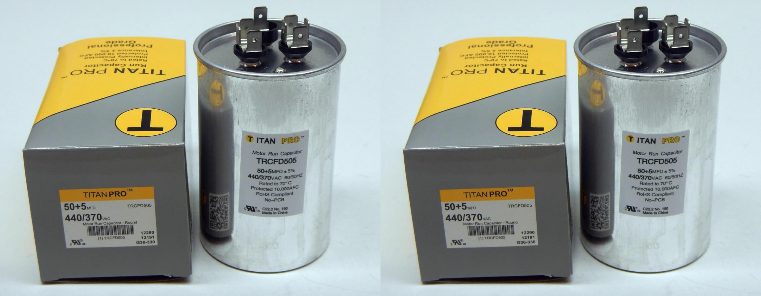 Generic 2 Pack Titan Pro TRCFD505 50/5 MFD 50 + 5 HVAC Round Dual Motor Run Capacitor 50/5 MFD/UF440/370 Volts for Central AIR CONDITIONERS A/C Packard