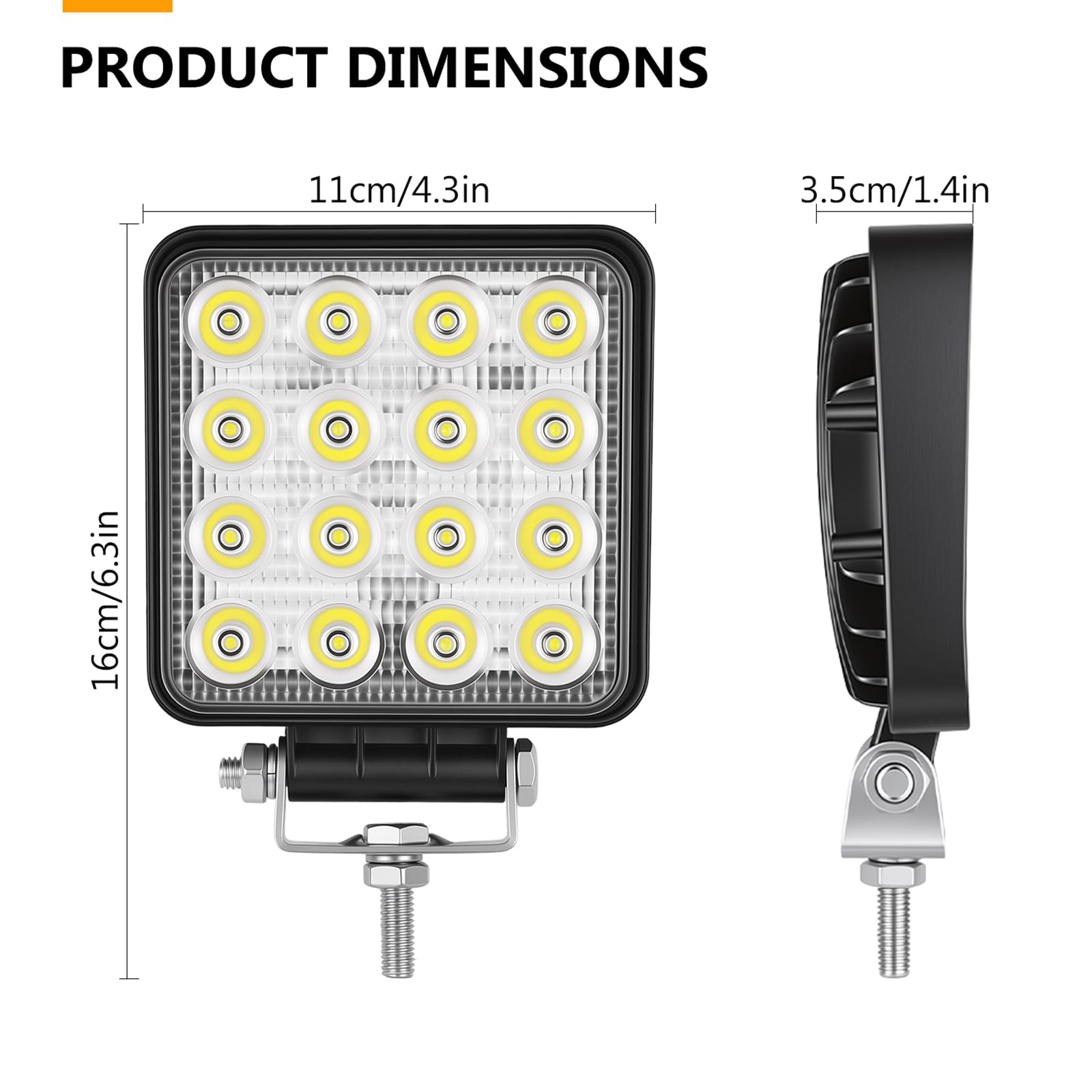 Willpower 10 szt., 48 W, światła robocze LED, wiązka punktowa, listwa świetlna LED, 12 V 24 V, oświetlenie LED, światła do jazdy terenowej, wodoodporne lampy przeciwmgielne do ciągników ciężarowych, 4