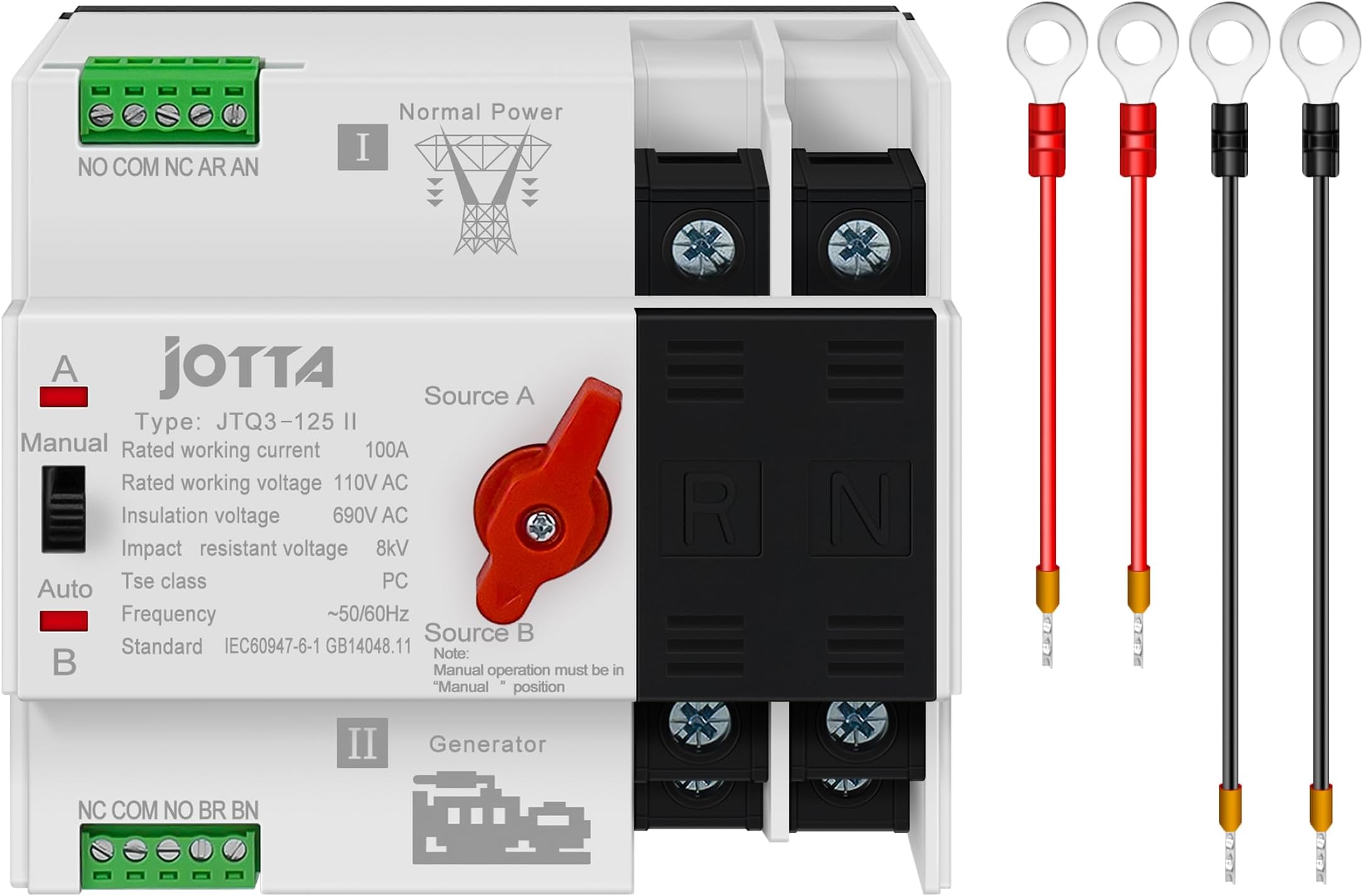 Dual Power Automatic Transfer Switch 2P 100A 110V PC Type Electrical Selector Switches 50/60Hz Mini ATS Auto/Manual Transfer Switches for Generator Uninterrupted Power Supply Matched Device