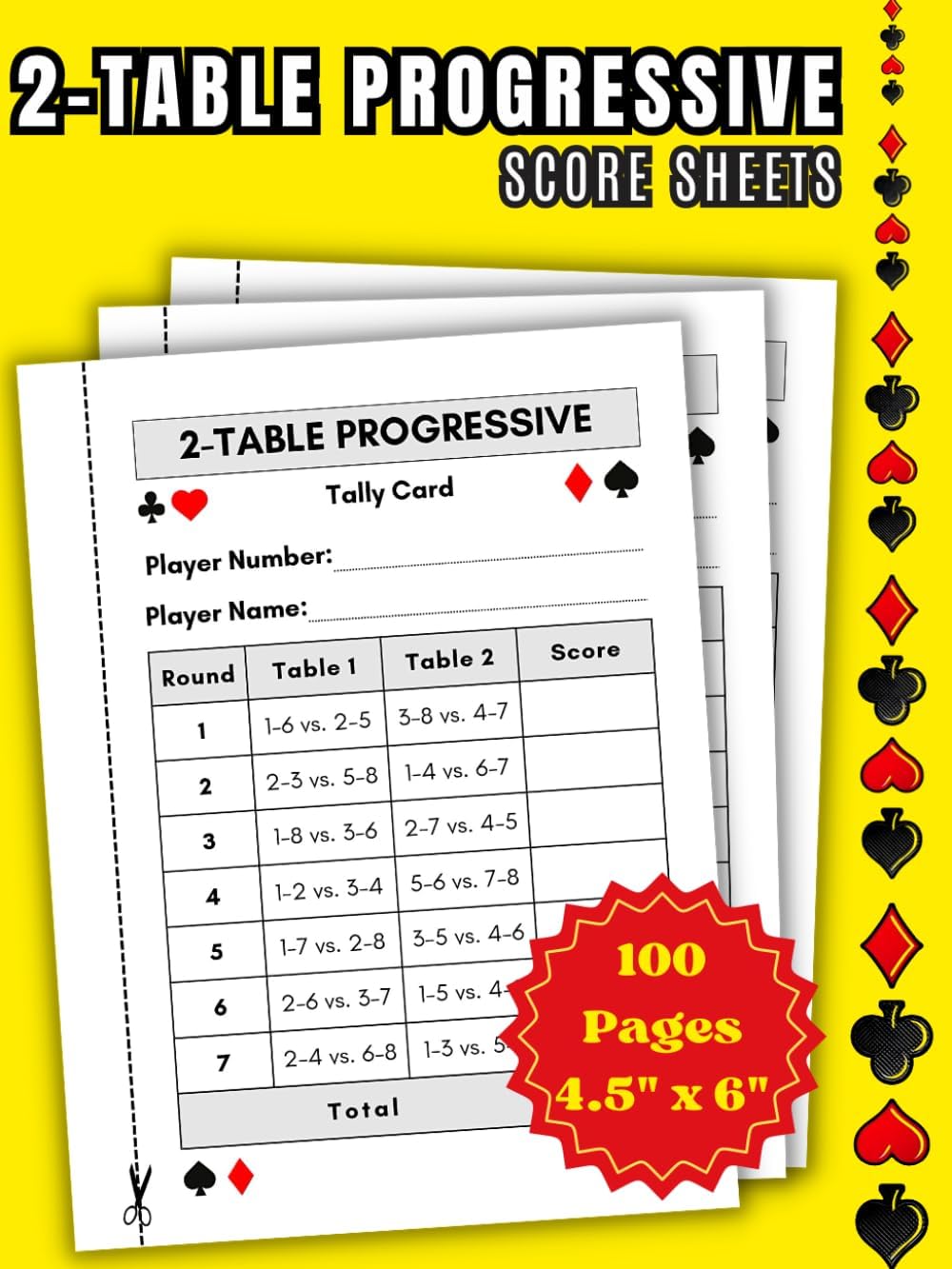 Two Table Progressive Bridge Tally Cards | Small Size 4.5" x 6" | Progressive Euchre Two Table Tally Card Score Sheets: Progressive Score Pads for ... Progressive | Progressive Euchre Score Cards