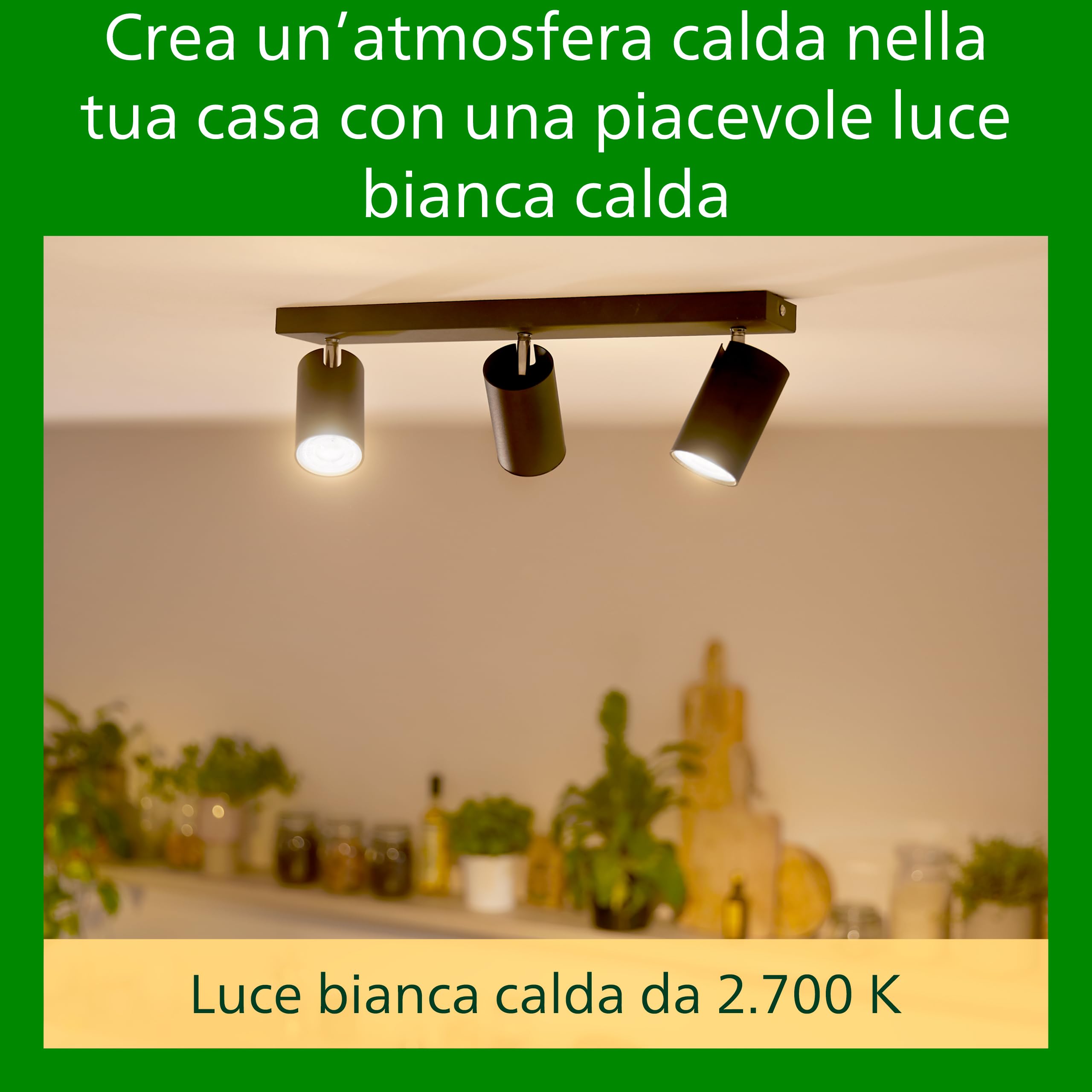 PHILIPS LED Faretto Classe A Ultra Efficiente, 3 Pezzi, 50W, GU10, Luce Bianca Calda