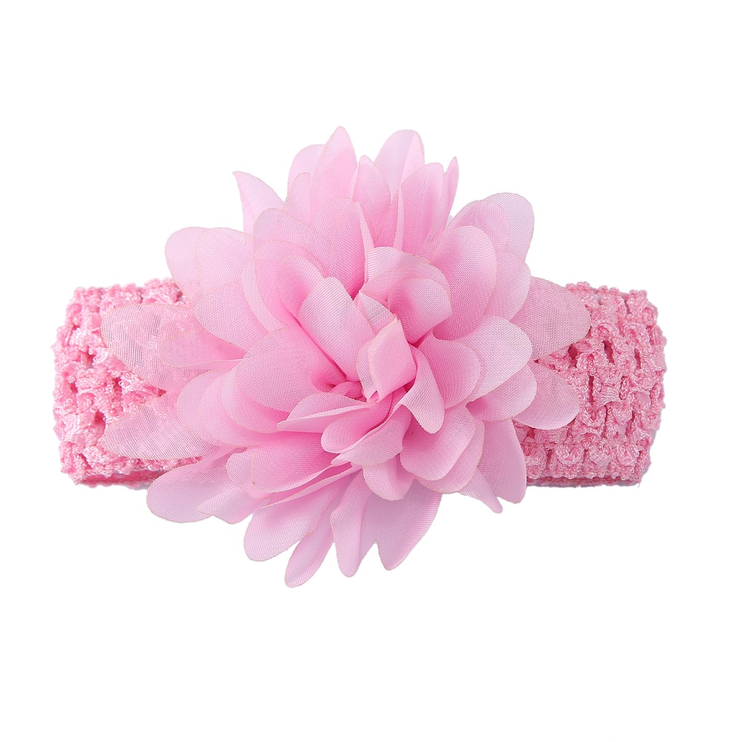 Pack of 5 Stretchy Hair Bands with Large Flowers, Baby Headband, Coloured Chiffon Headbands, Cute Headwear, Delicate Flowers, Hair Accessories, Headwraps for Babies, Newborns, Infants, Dark Pink — image 1