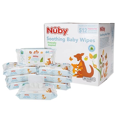 Nuby 's Toallitas relajantes ultra premium para bebés inspiradas naturalmente con manzanilla, aloe y citroganix, sin fragancia, extra gruesas, 512