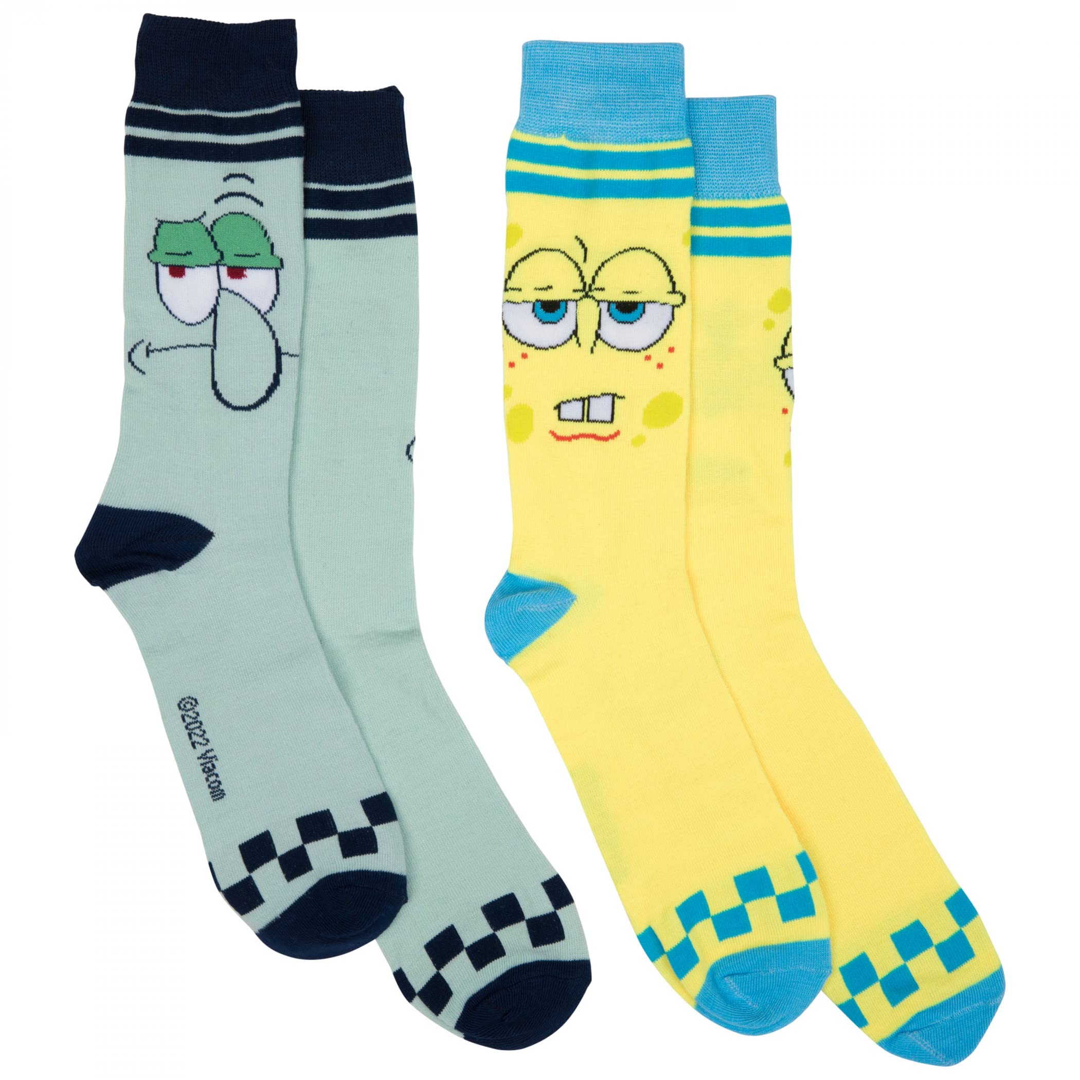 Hypnotic HatsSpongeBob and Squidward 2-Pair Pack of Casual Crew Socks, Multicolor, One Size