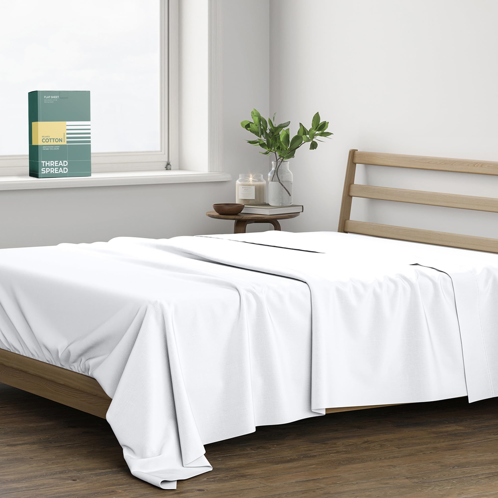 100% Organic Cotton Percale Flat Sheet Queen Size - 1 PC Flat Sheet, White - Crisp, Cool and Strong Bed Linen, Top Sheets for Hot Sleepers, Luxury Breathable GOTS Certified Sheets