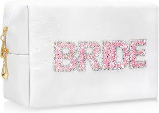 Bling Bride Patch Letter Makeup Bag Pouch Gift For Bride Bridesmaid Women,Personalized Engagement Wedding Gift For Her, Glitter Rhinestone Leather Travel Toiletry Bag,Trendy Purse For Bridal Party