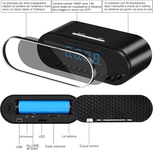 1080P Mini Camera Espion Sans Fil Wifi Camera de Surveillance Wi-Fi Interieur Maison Sans Fil Camera Infrarouge Streaming Wifi a Distance Discrete Detecteur de Mouvement Vision Nocturne (Black) - 2