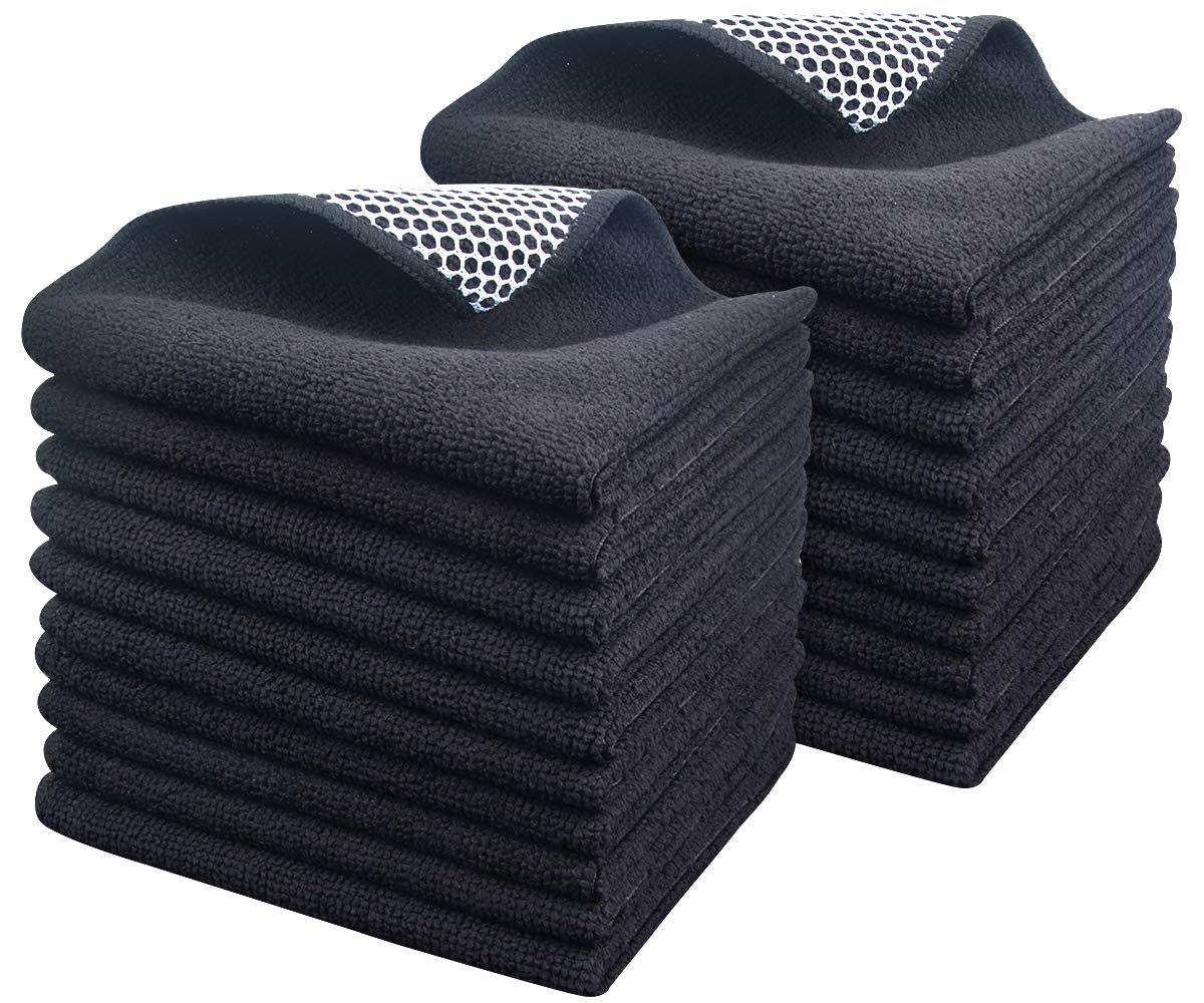 SINLAND Microfiber Dish Rags for Washing Dishes Best Kitchen Washcloths Cleaning Rags DishCloths with Poly Scour Side 12Inchx12Inch 20 Pack Black โ image 1