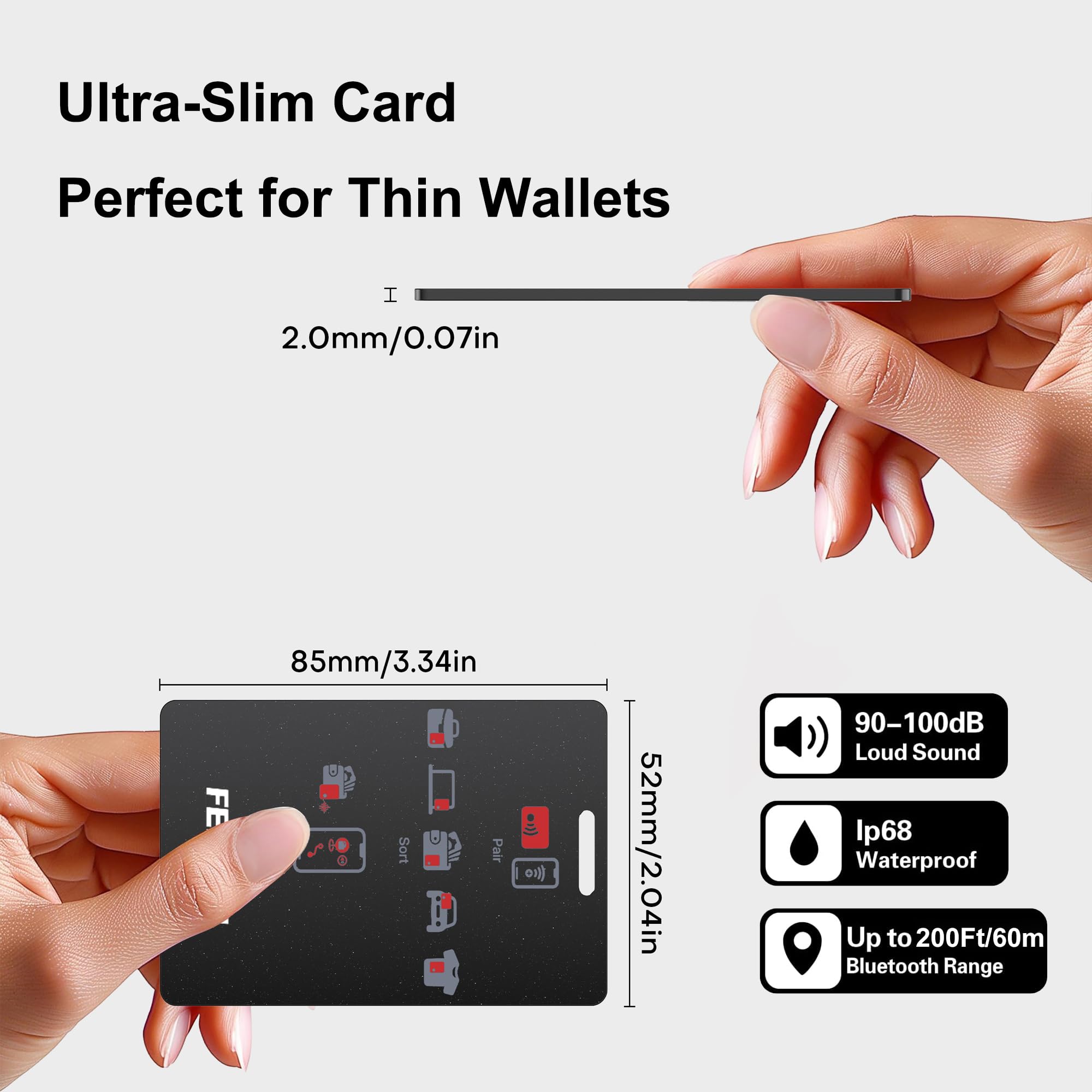 Air TagWallet Tracker Card,Smart Bluetooth Tracker Item Finders Works with Apple Find My (iOS only) App,IP68 Waterproof Smart Card Wallet GPS Tracker,Keys Finder and Item Locator for Keys,Bags,Pet