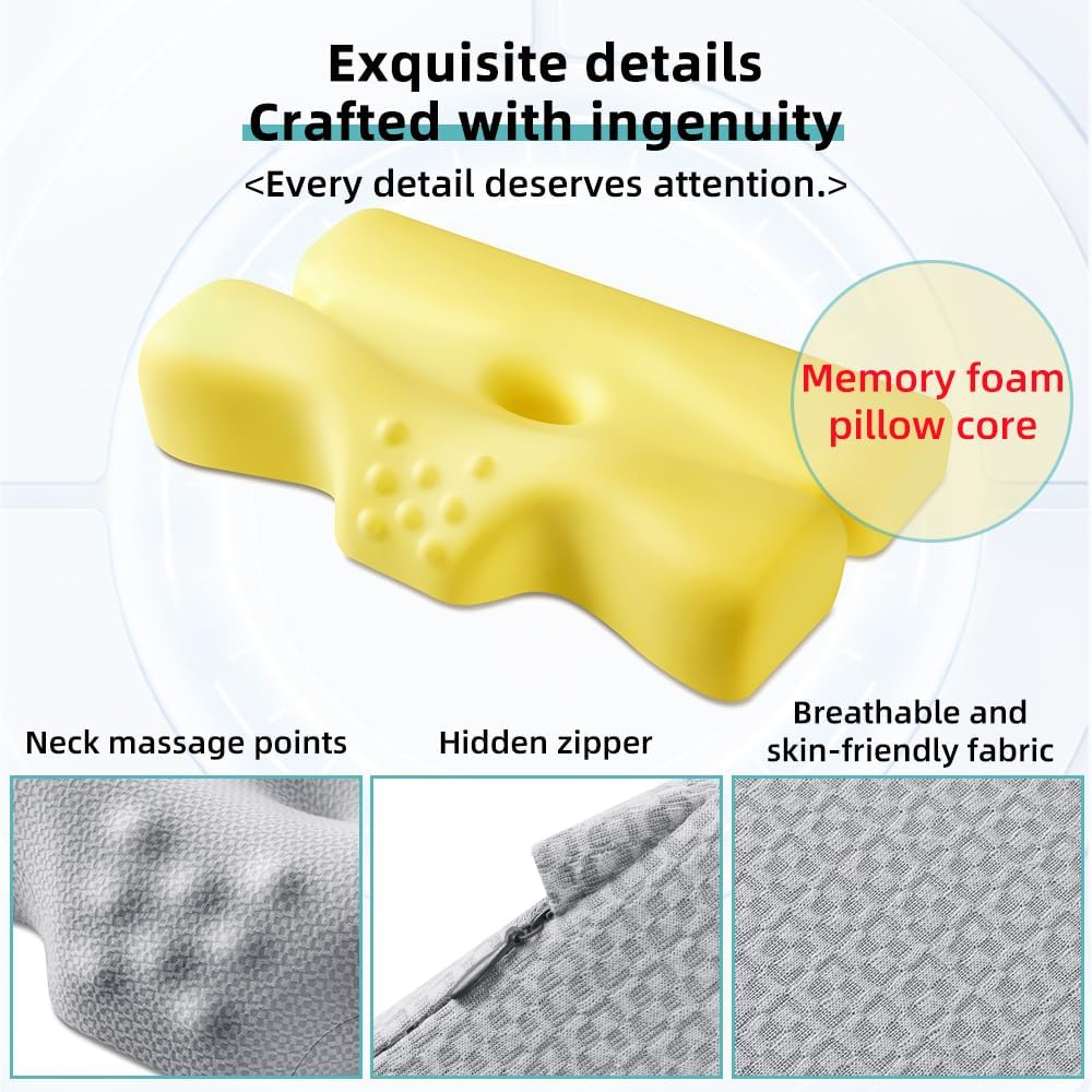 High/Low Zoning Cervical Support Pillow - Sleep-Friendly, Reduces Facial Sleep Lines | Odorless Ergonomic Memory Foam Orthopedic Pillow for Side, Back & Stomach Sleepers (Dark Grey)