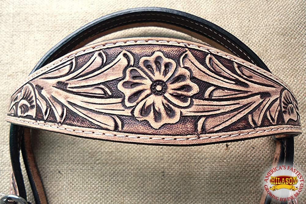 HILASON Western Horse Headstall Breast Collar Set Genuine American Leather Floral Rough Out Dark Brown | for Horse Headstalls