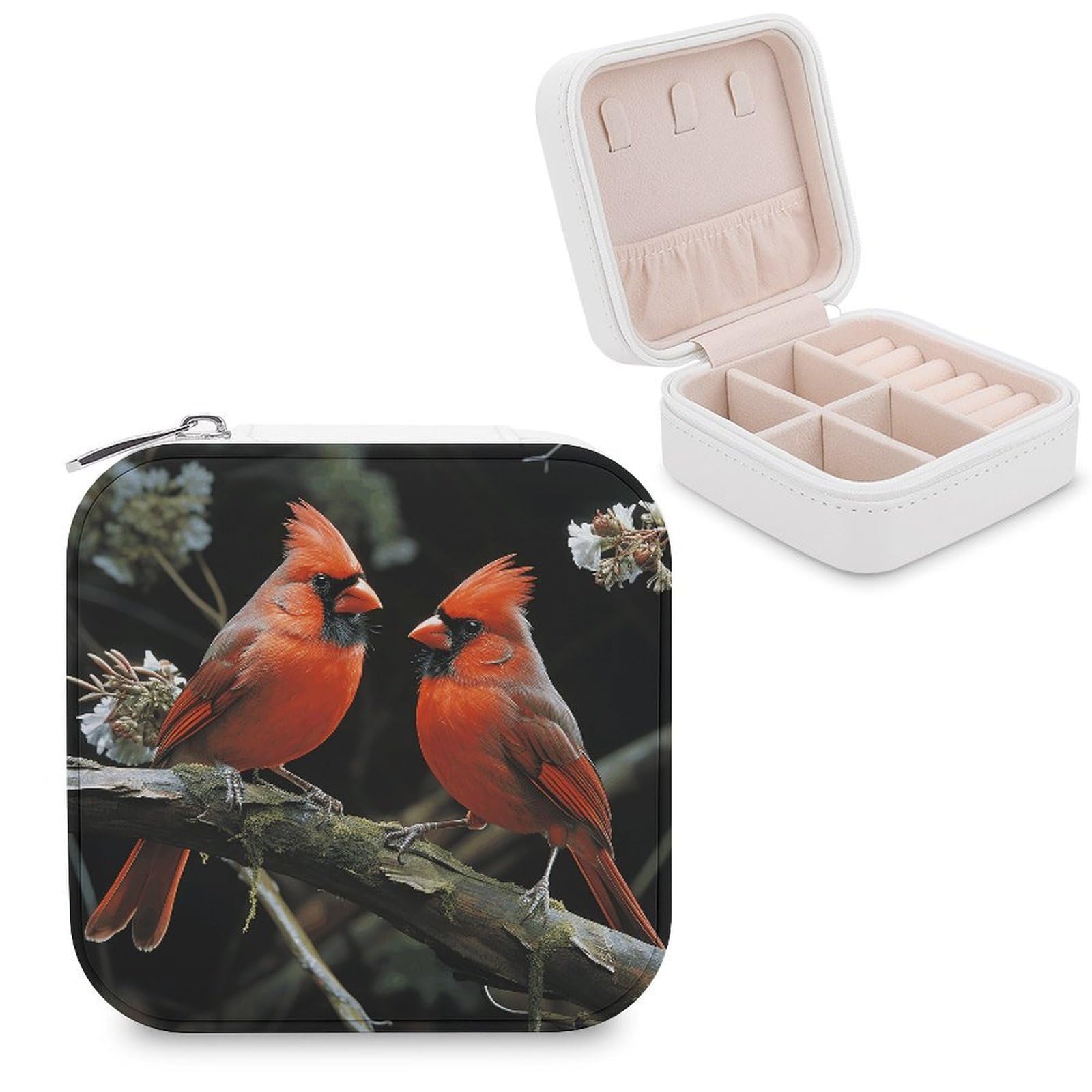 VstaDank Cardinals Birds Fauna Wild Travel Jewelry Case Small Portable Jewellry Organizer Box PU Leather Organizer Boxes Personalized Jewellery Storage Holder Gift for Womens Rings Earrings