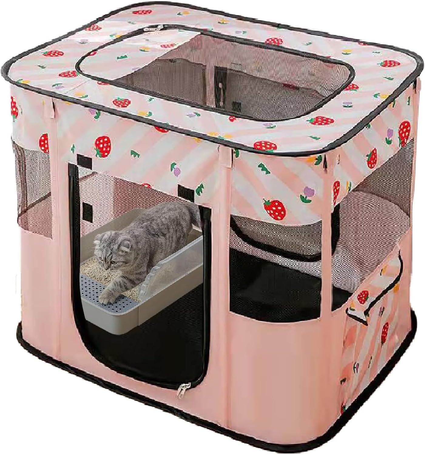 Beautiful Portable Pet Enclosure Cat Cage, Artificial Pet Enclosure, Suitable for Indoor Pet Cats and Dogs(Pink)