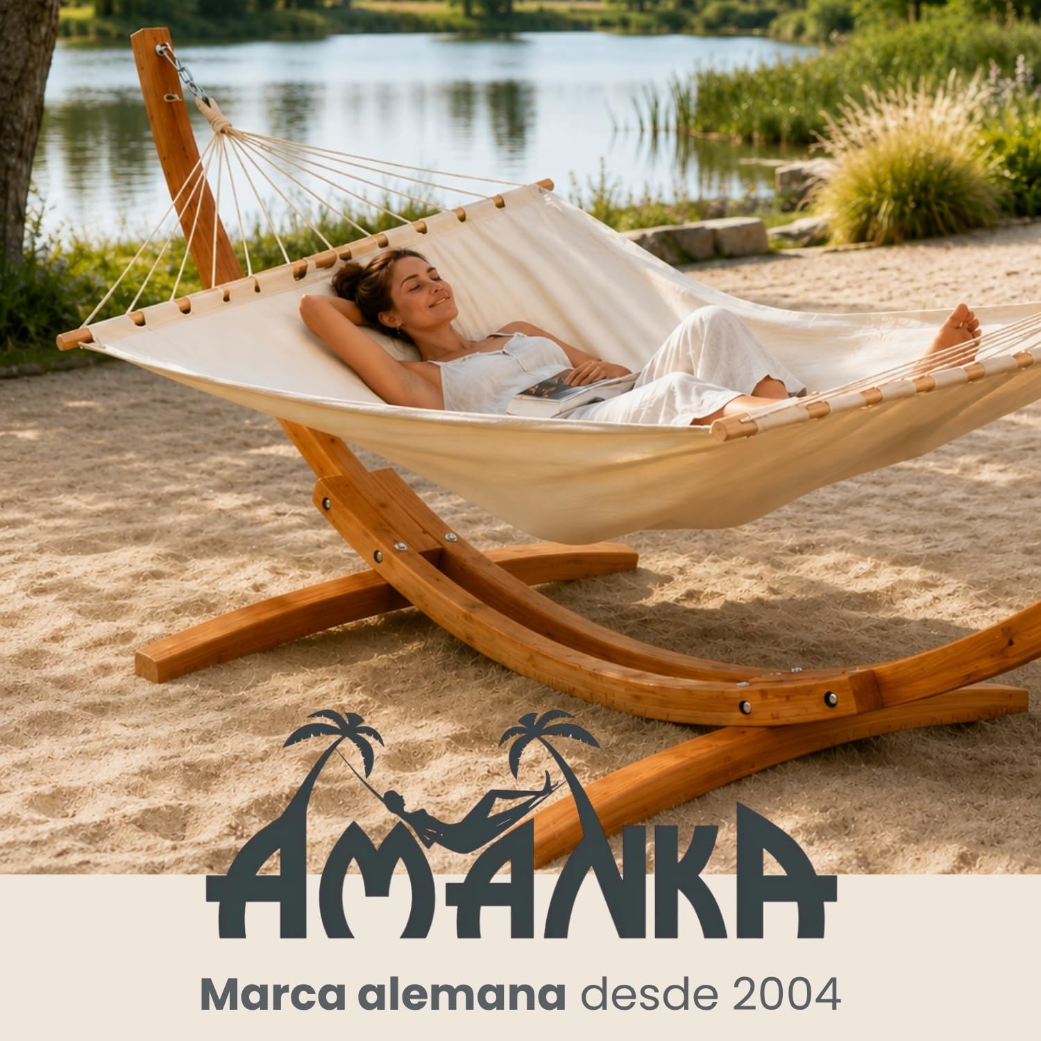 AMANKA Soporte para Hamacas de Madera Exterior 325 cm - Marco Colgante para Jardín y Terraza