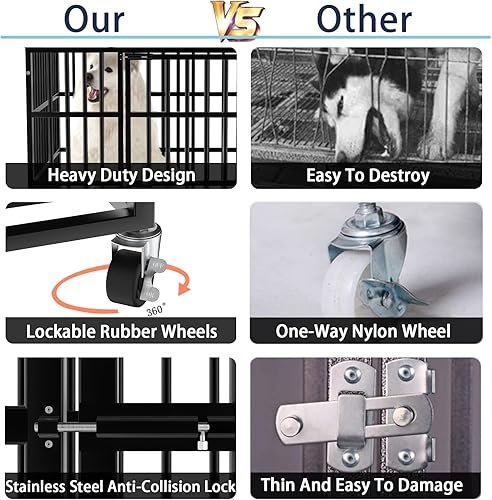 Miniatura 6 de LEMBERI Caja de perro de 42 pulgadas resistente e indestructible, jaula de perro a prueba de fugas con ruedas con cerradura, caja de doble puerta