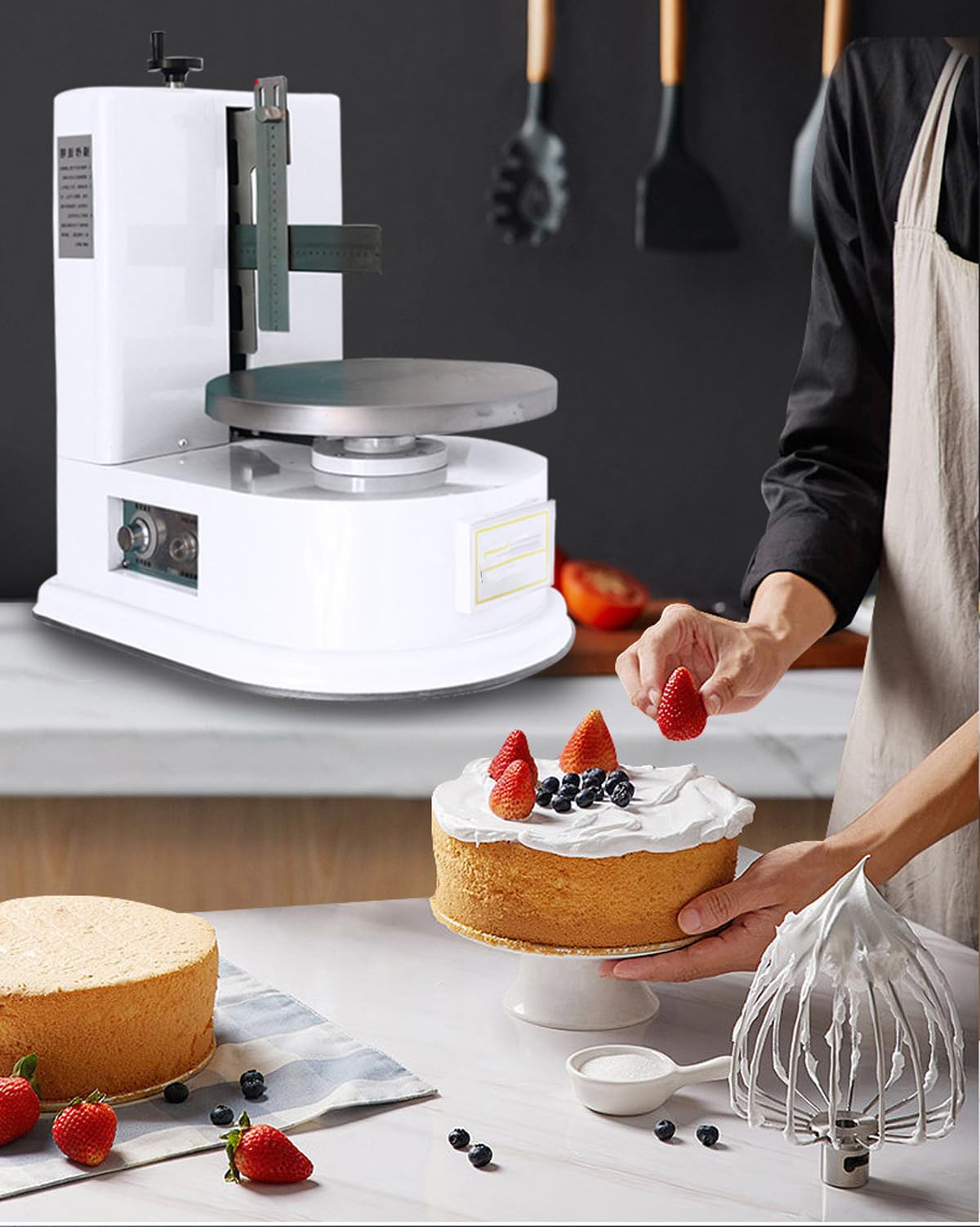Vollautomatischer Kuchenverteiler, Brotcreme Backen Kuchen Creme Automatischer Streuer, 4-12 Zoll Backen Geburtstag Kuchen Werkzeug, Einstellbares Lineal Schaber, Einstellbare Geschwindigkeit Creme