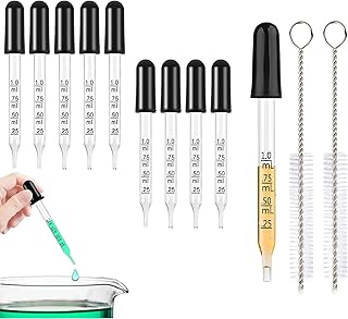 Glass Dropper,12 PCS, Eye Dropper for Essential Oils,Calibrated 1 ml Capacity Black Rubber Head Pipette Droppers With Highly-Functional Suction that Hold Fluids Medicines and Essential Oils (Straight-Tip)