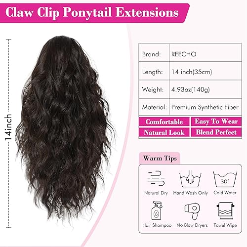 Miniatura 2 de REECHO Extensión de cola de caballo de 14" con clip de garra corta, extensiones de cola de caballo falsas, cola de caballo ondulada suave y rizada,