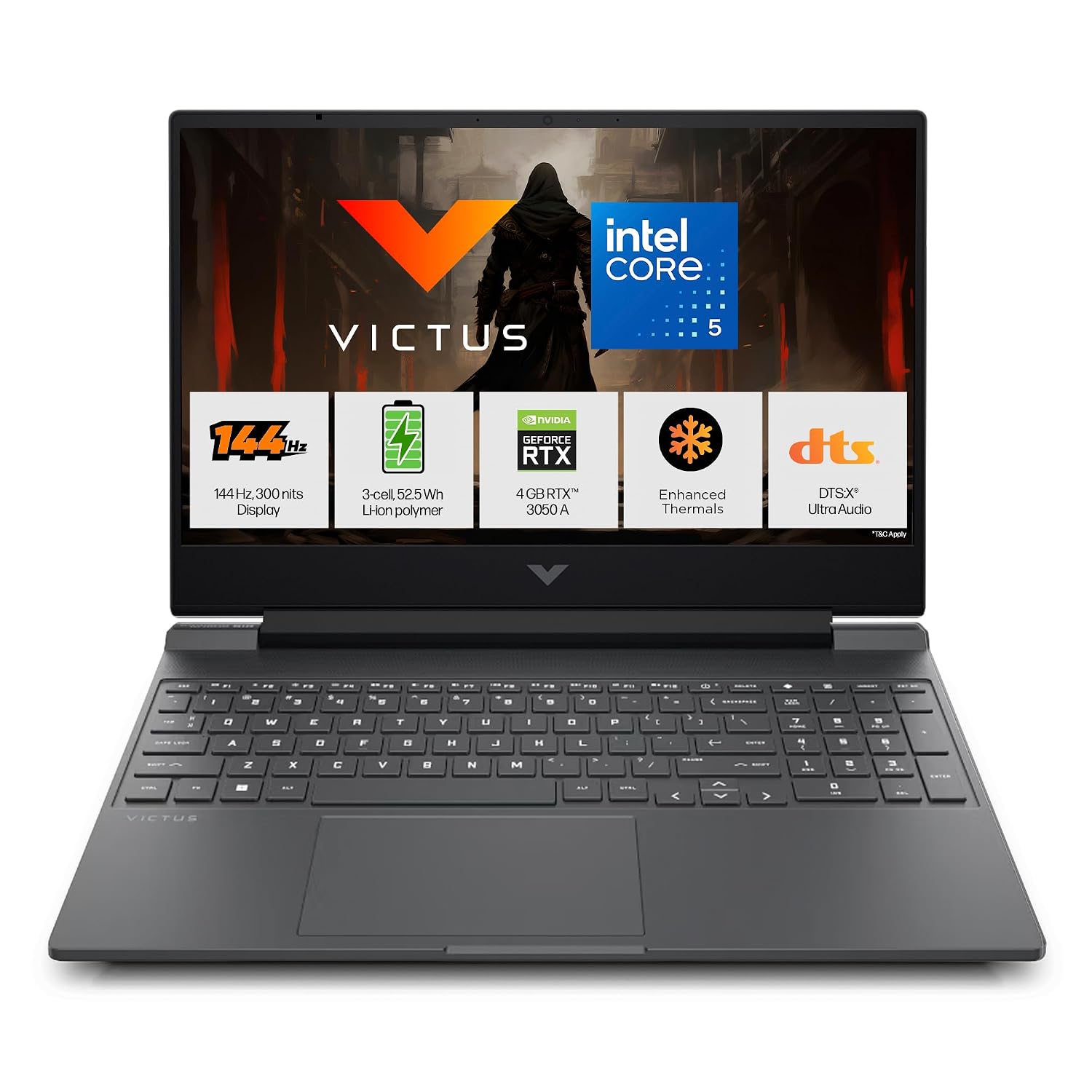 HP Victus, Intel Core 5 210H, 4GB RTX 3050 A (24GB DDR5, 512GB SSD) FHD, 144Hz, 300 nits, IPS, 15.6''/39.6 cm, Win11, M365* Office24, Mica Silver, 2.29kg, fa2500TX, Backlit, Gaming Laptop