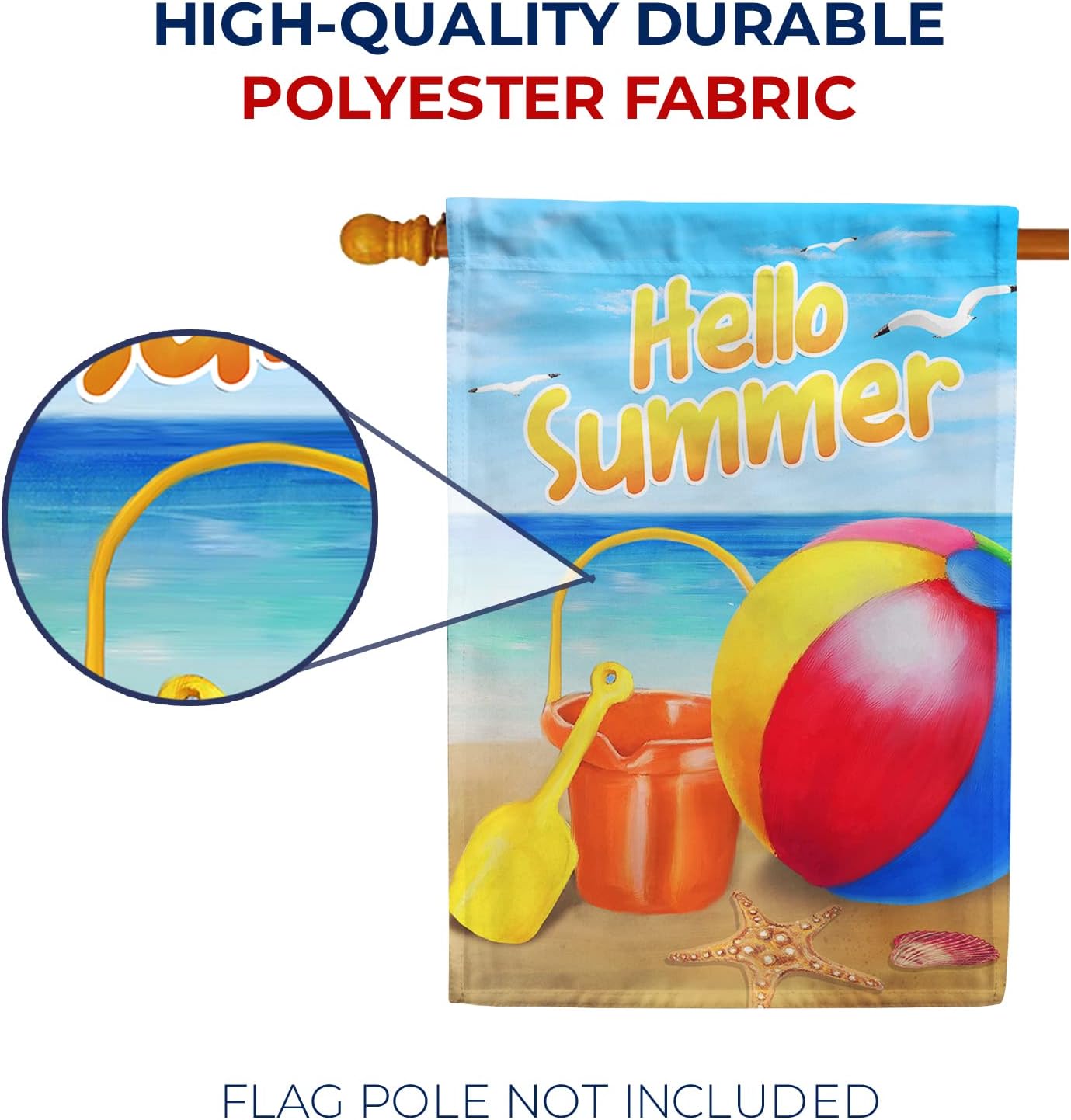 America Forever Hello Beach House Flag 28 x 40 inch Double Sided Fun in the Sun Volleyball Bucket Colorful Yard Outdoor Decorative Bright Flag