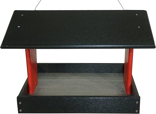 DutchCrafters Fly by Comedero de plástico de polietileno para pájaros con techo cubierto para pájaros silvestres, duradero, bandeja colgante para