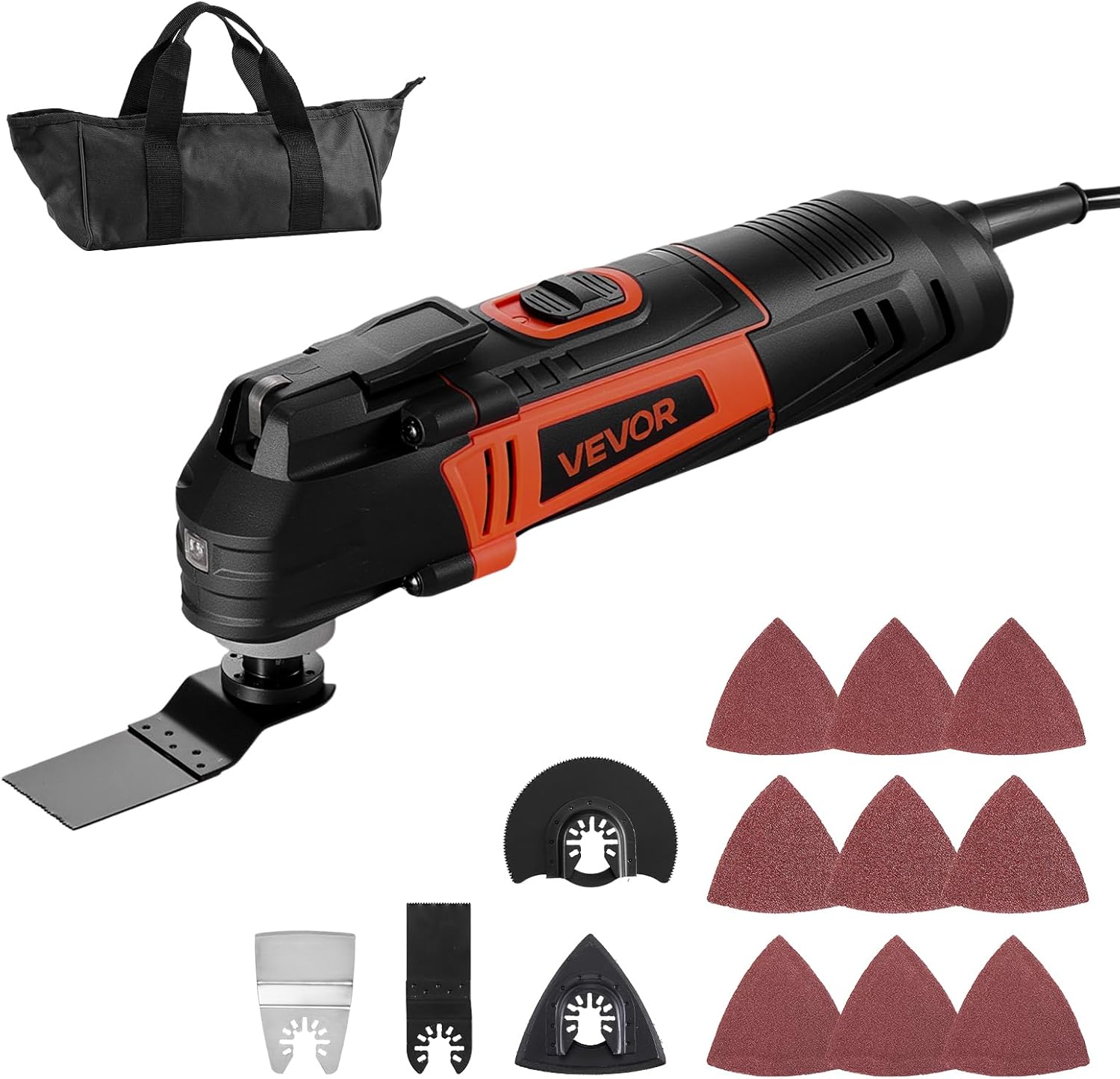 VEVOR Oscillating Tool Multitool, 4Amps Electric Oscillating Multi Tool Corded with 6 Variable Speeds 7000-19000 OPM, 3.2° Oscillating Angle, 13PCS Saw Accessories, LED Work Light & Tool Bag