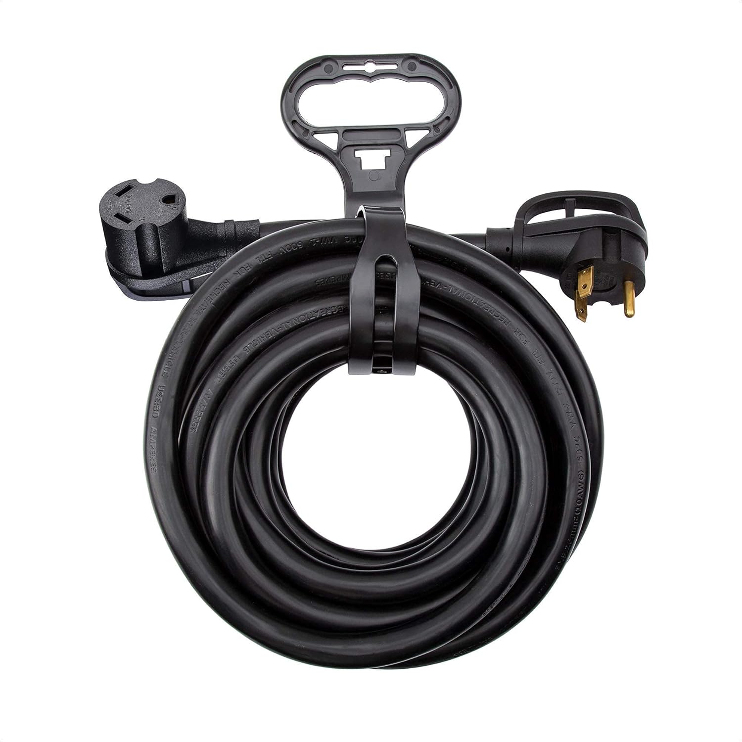 Cable Matters 3 Prong 30 AMP RV Extension Cord (30 AMP RV Cord, RV 30 AMP Extension Cord) - 25 Feet (NEMA TT-30P to TT-30R) & 2-Pack 15 Amp to 3 Prong 30 Amp RV Adapter