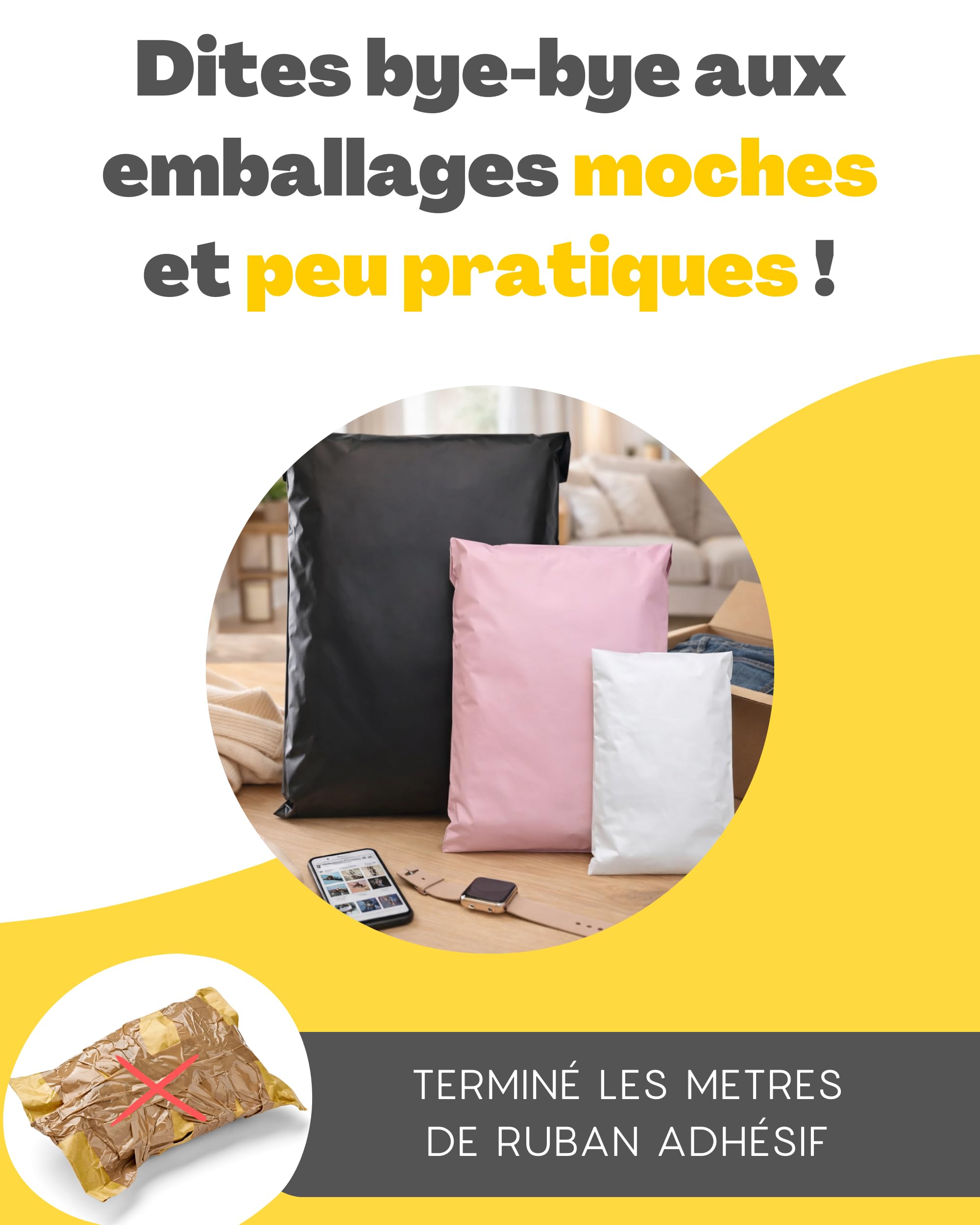 EMBALLAX - 100 Pochettes d’Envoie Colis Vinted - Taille M - 25x35cm - Sac Résistante, Opaque, Imperméable & Auto-Adhésive - Enveloppe Plastique Expédition - Emballage Envoie pour Vetement, Boite