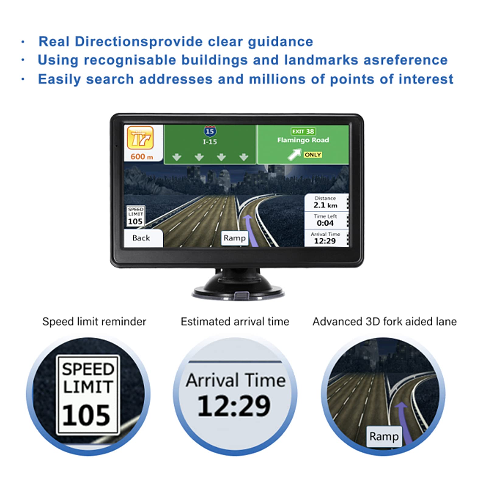 Navigatore per auto, comandi vocali Navigazione GPS portatile touch screen 7 pollici per camion