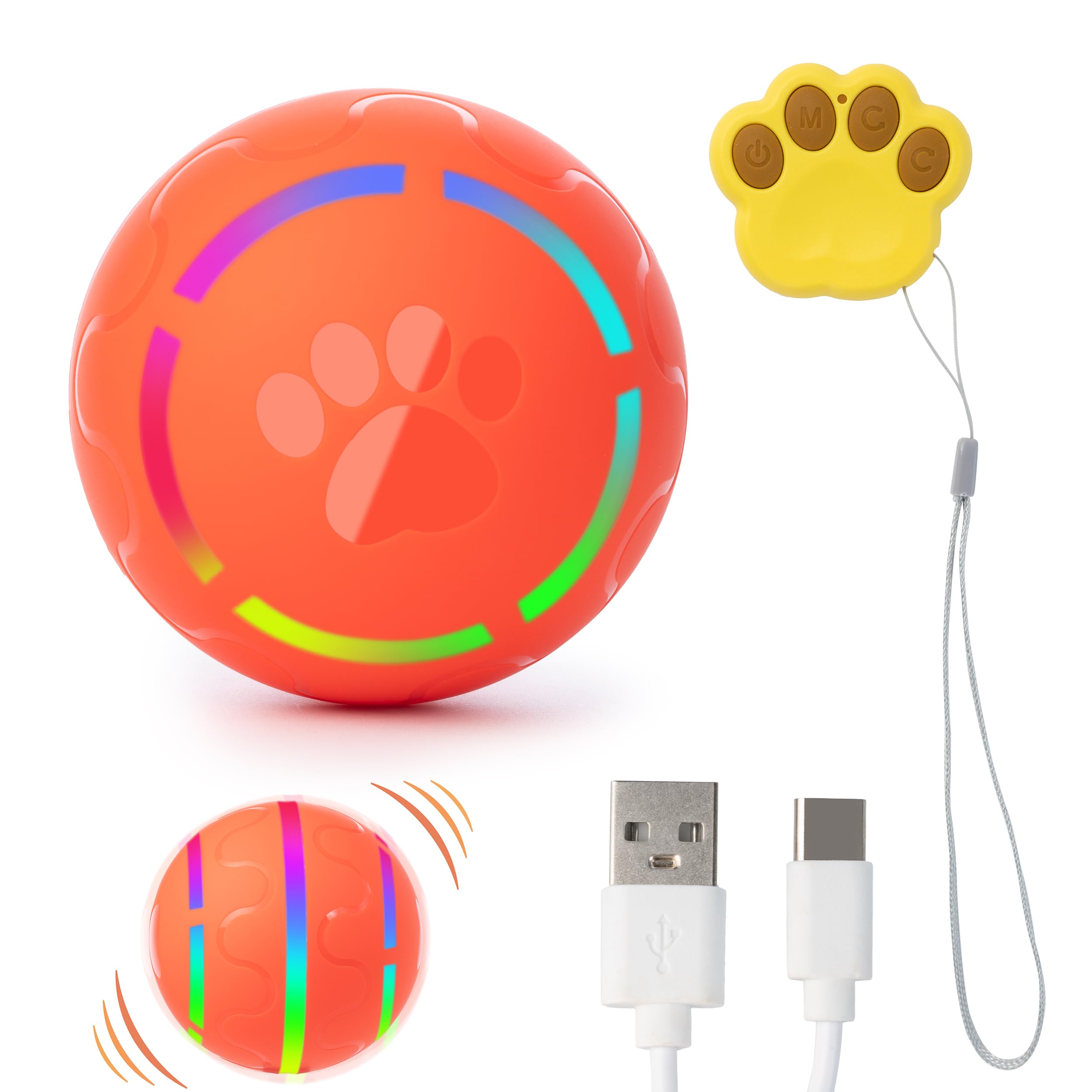 Balle interactive pour chien à lumières RVB pour jouer au salon