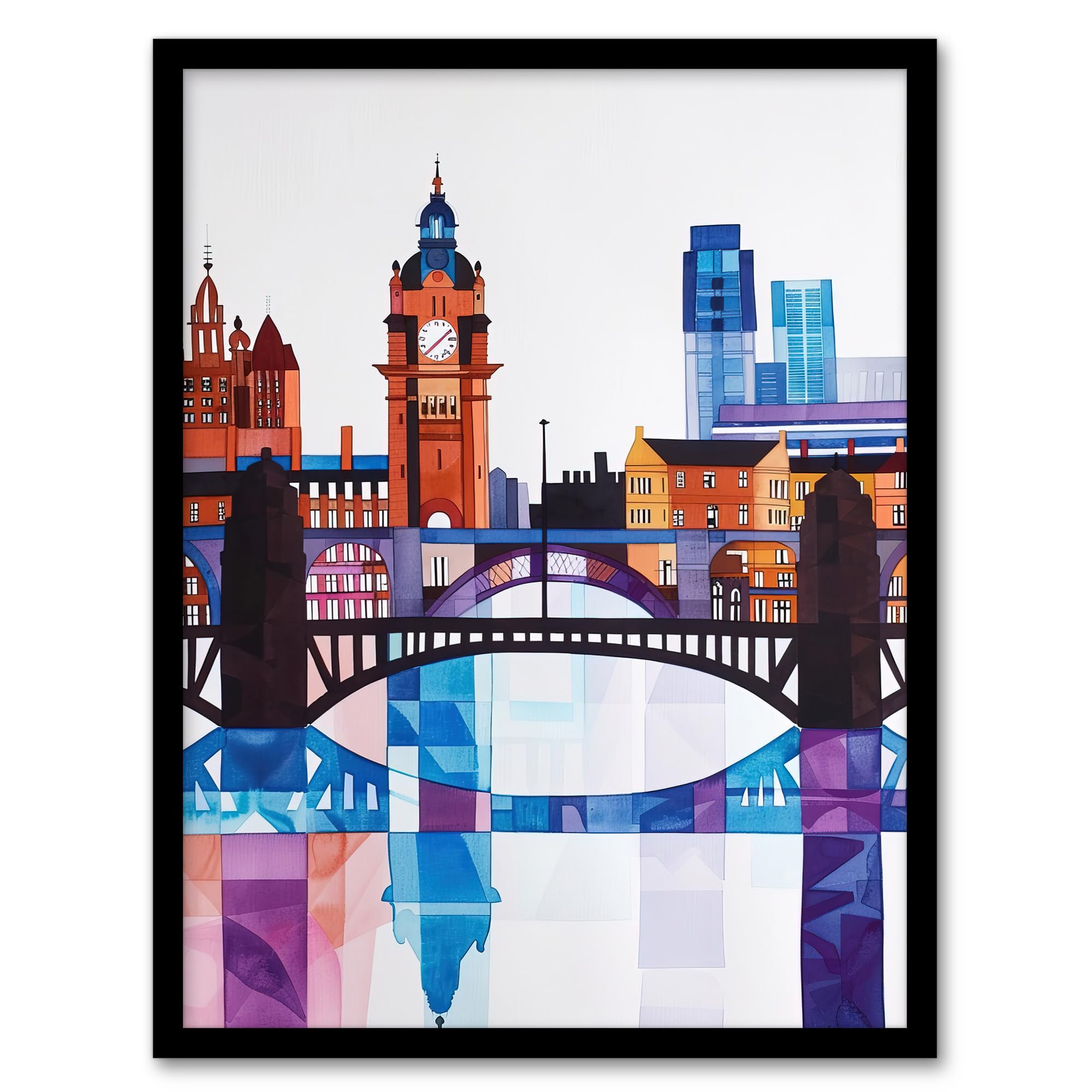 Artery8 Glasgow Colourful Geometric Skyline Cityscape Living Room Artwork Framed Wall Art Print A4