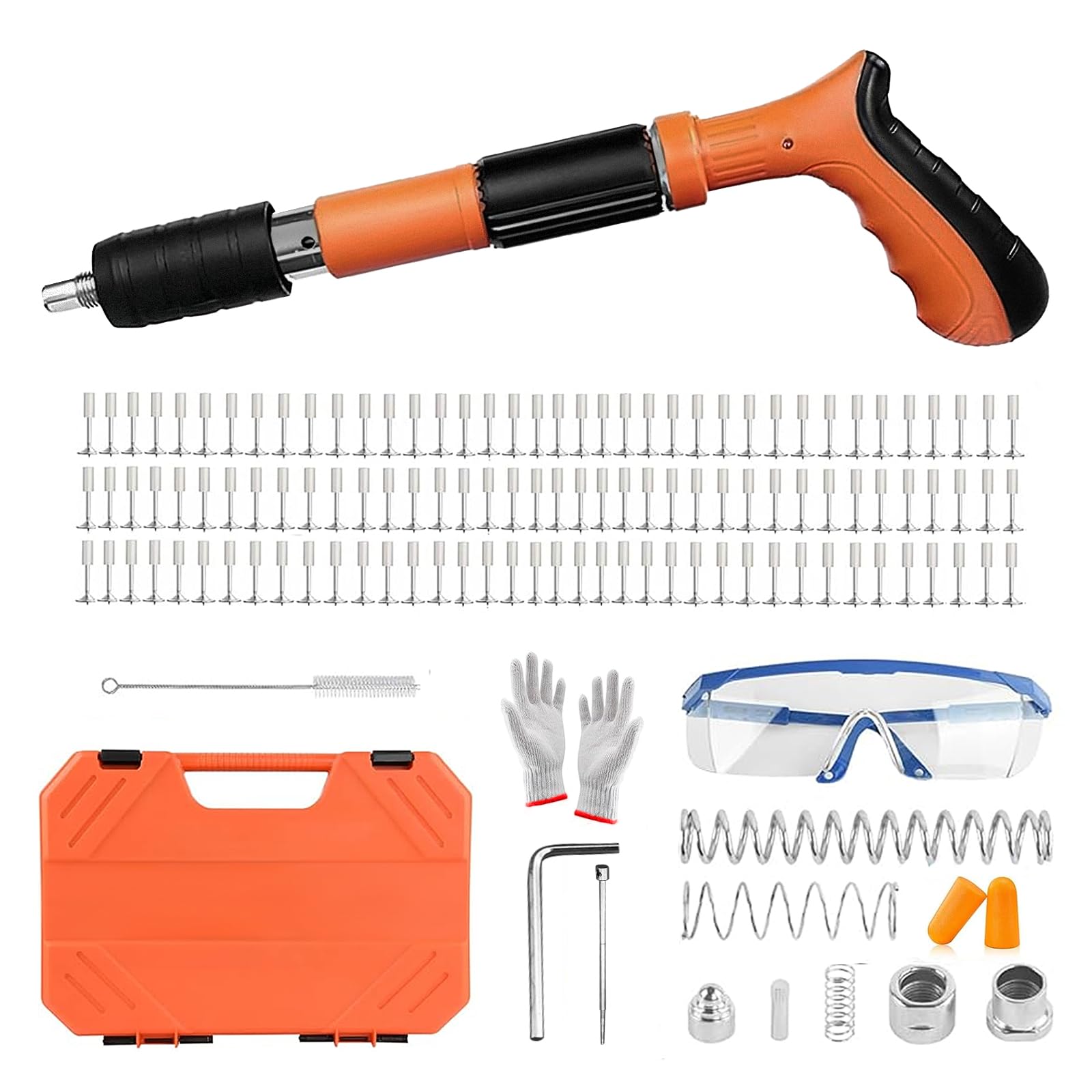 Concrete Nail Gun Kit with 200pcs Nails, 5 Speed Adjustable Manual Nail Gun for Concrete, Portable Nail Wall Fastening Machine Fastening Tool, Suitable for Steel Plates Concrete Household Woodworking-image-42