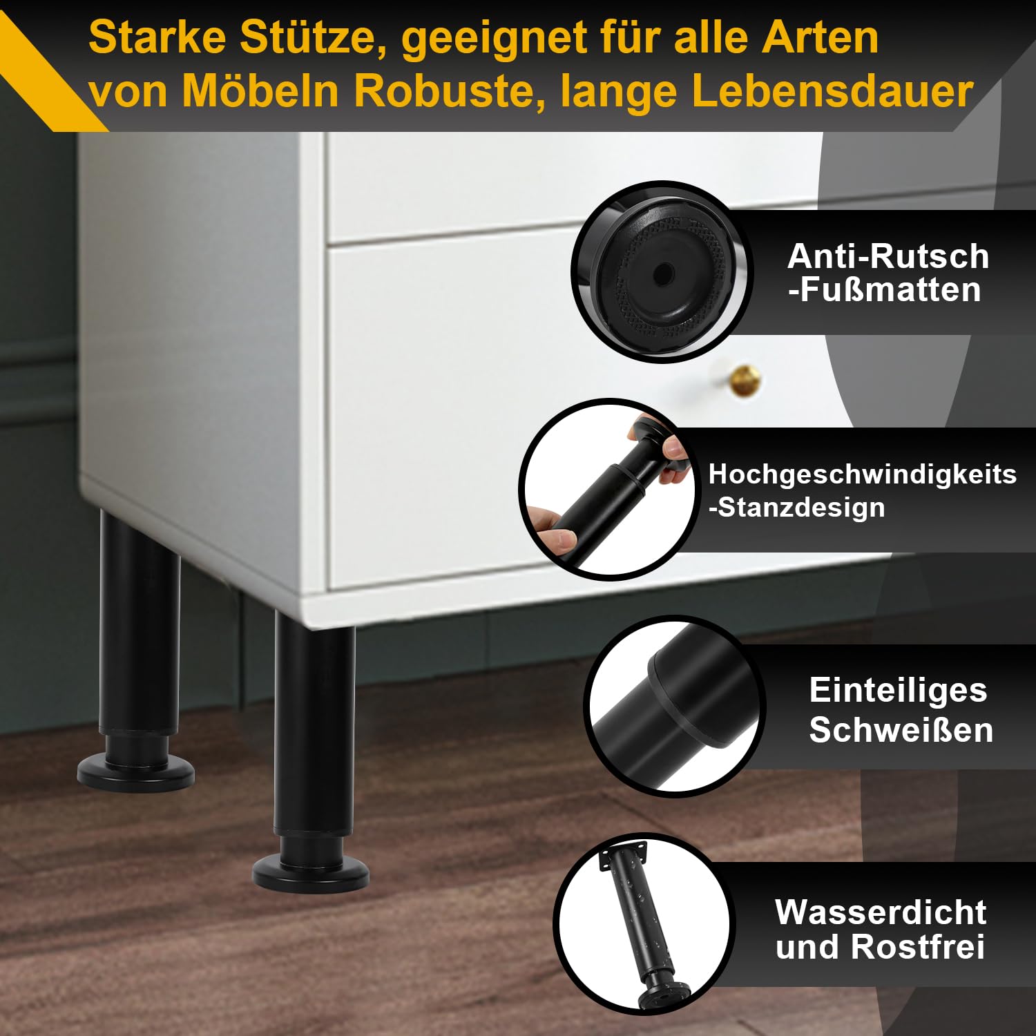 Juego de 8 patas para muebles de acero inoxidable, color negro, 18 – 30 cm, altura regulable, patas para muebles con tornillos, soporta hasta 300 kg, para sofá, muebles, sillas de escritorio