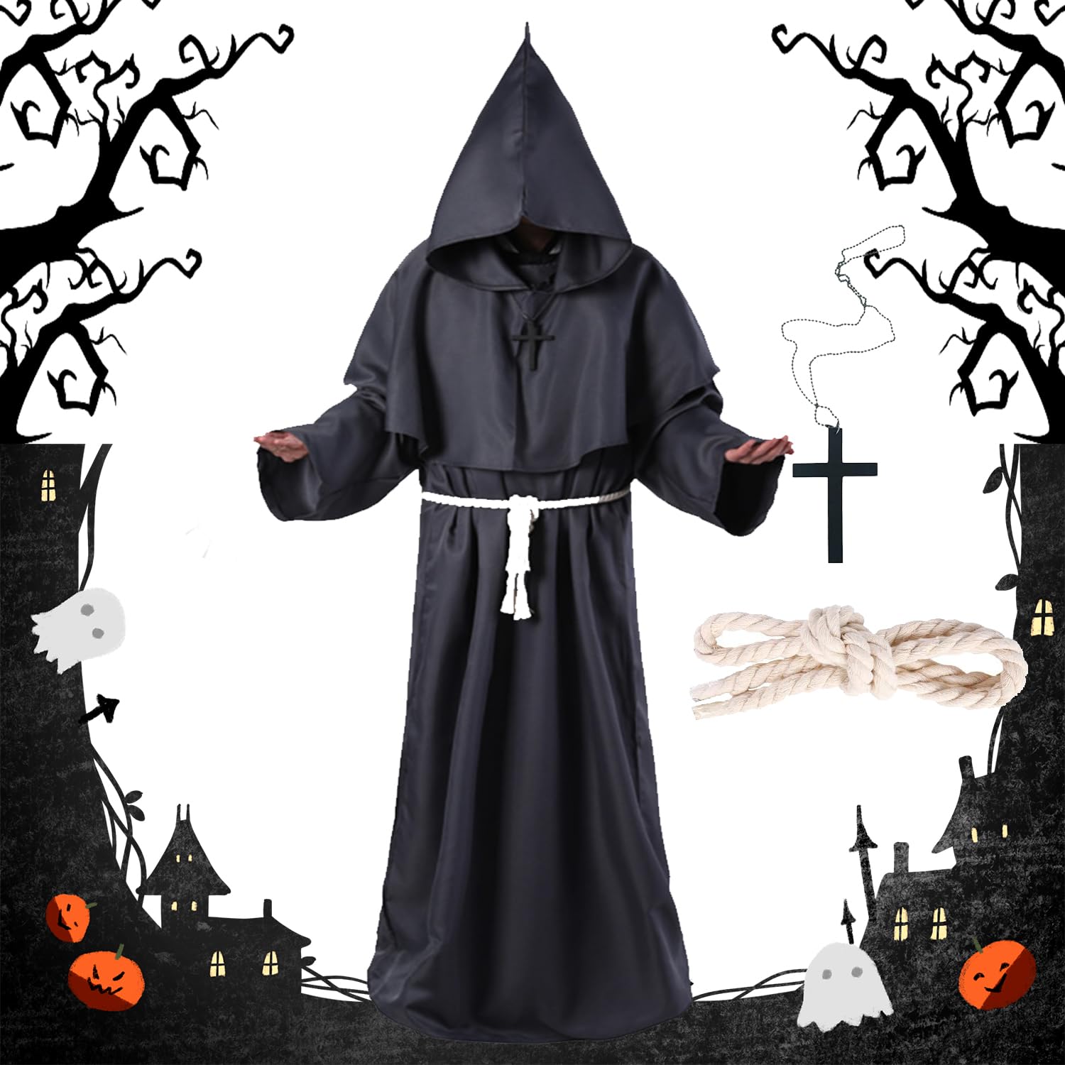 Mittelalterliches Mönch Kostüm Für Kinder - Komplettset Für Halloween & Karneval