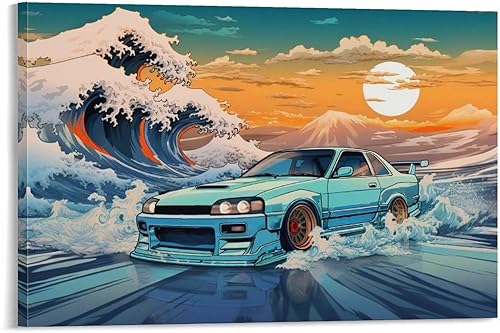 Miniatura 11 de QEOPGNE R33 Great Wave - Pósteres e impresiones de coche japonés Jdm Ocean Sunset Car - Lienzo decorativo para pared, decoración de sala de estar