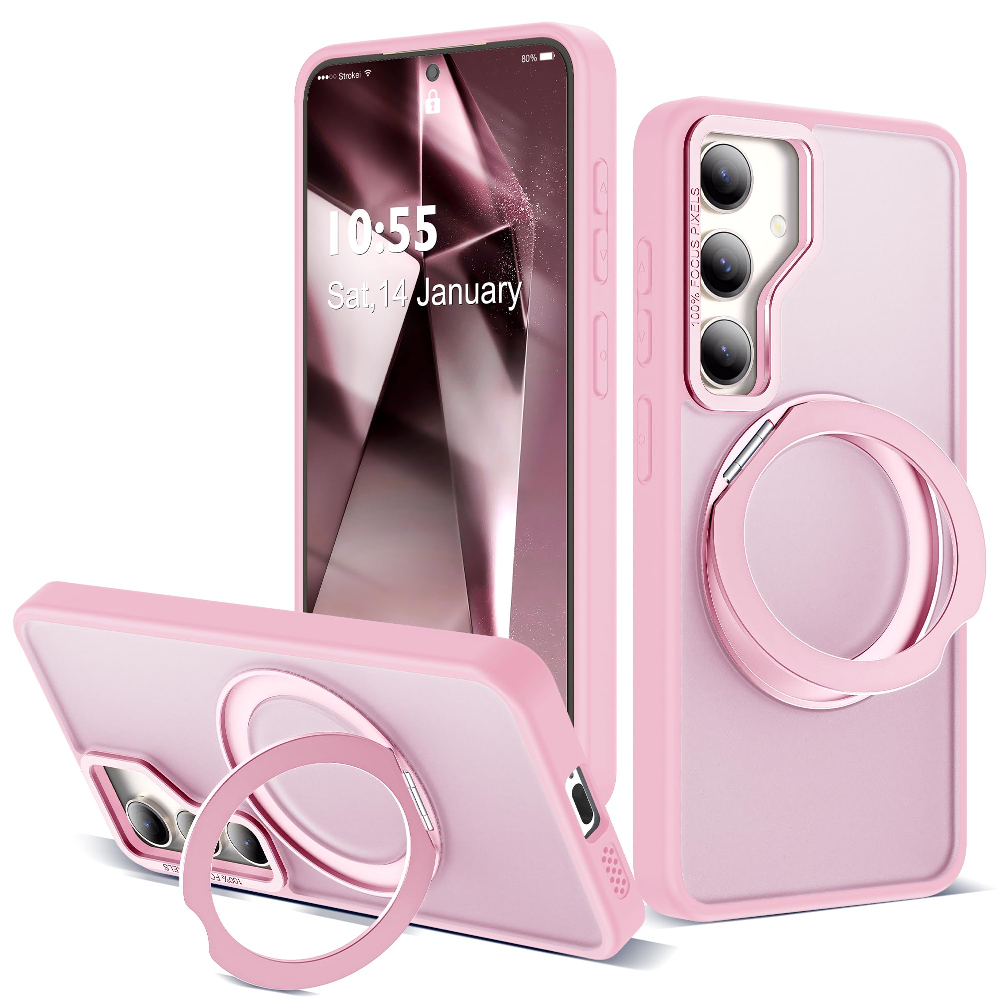for Samsung Galaxy S24 Case with 360° Spin Stand,Pink