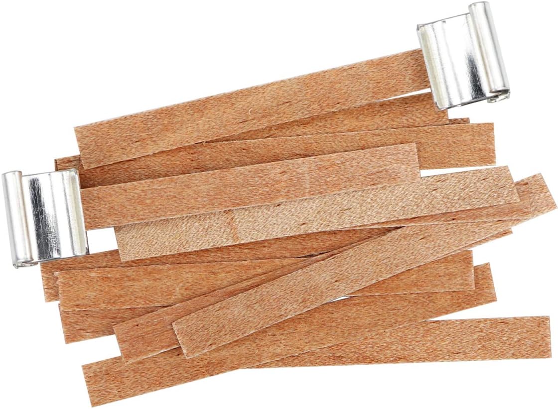YOLUFER 100 PCS 2.35 x 0.25 Inch Wooden Candle Wicks with Iron Stand for Candle Making,Smokeless,Candle Cores for DIY Candle Making Craft