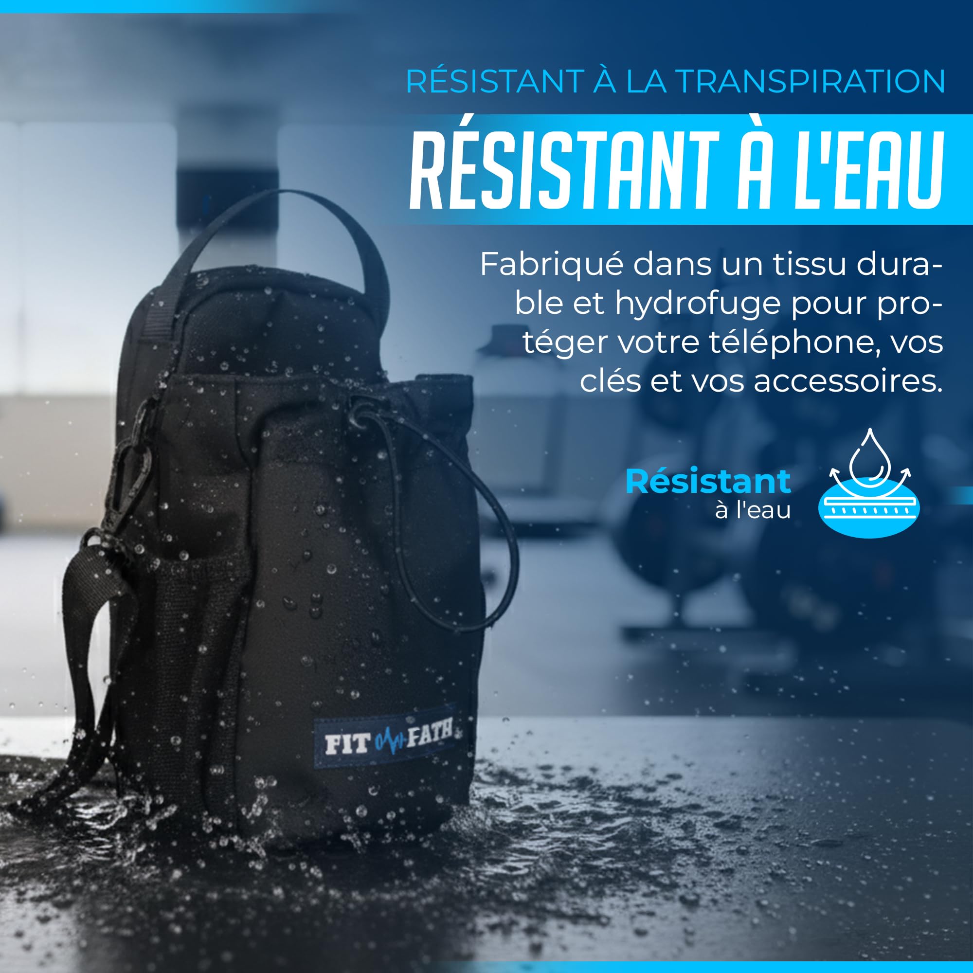 Sac porte gourde magnétique 1,5L – Sac magnétique bouteille sport waterproof - Étanche pour téléphone portable, clés, carte – Sac multifonction randonnée, vélo, course, fitness, voyage