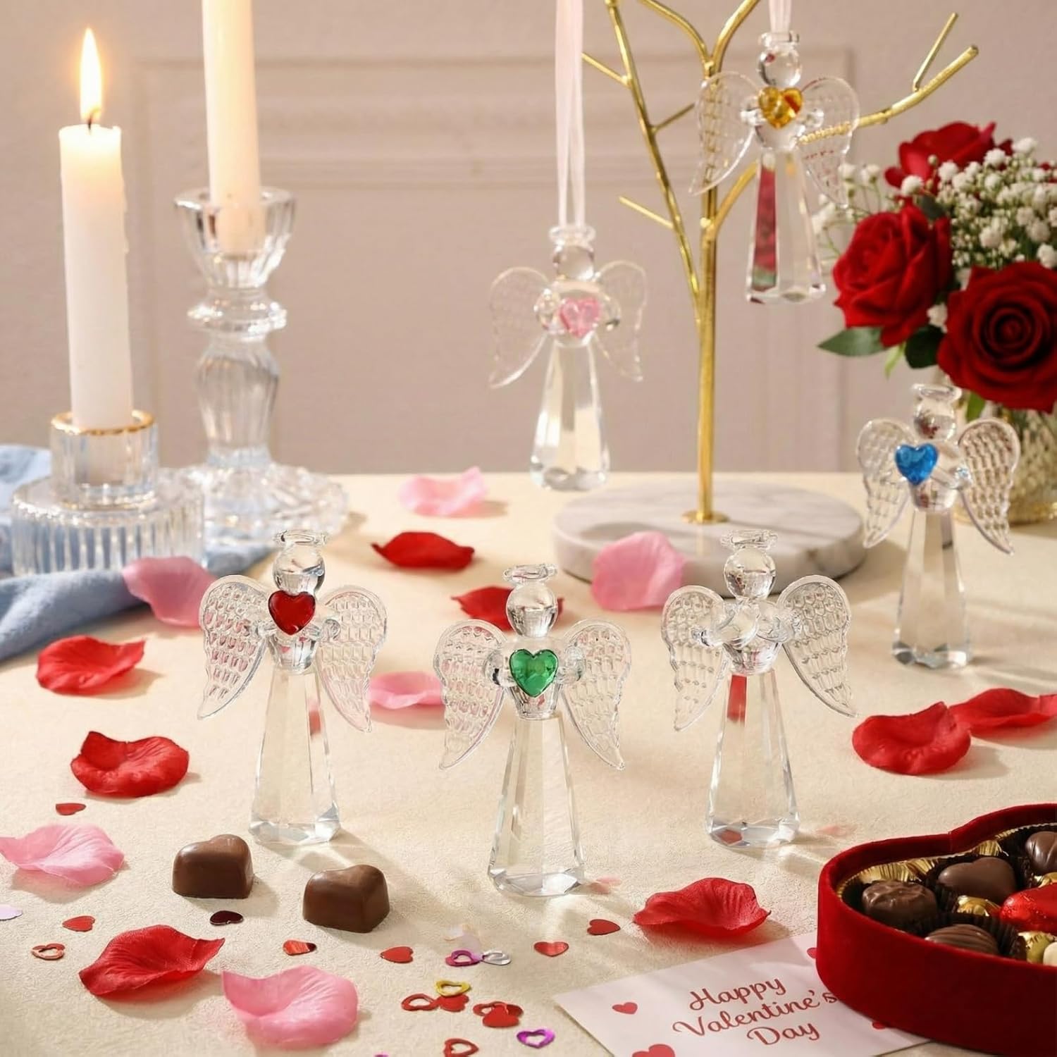 6 Pcs Crystal Angel Figurine Valentines Glass Guardian Angel Ornaments Hanging Decor Valentine's Day Church Gifts for Women Men Christian Blessing Anniversary Mother's Day Easter(Adorable) - Image 2