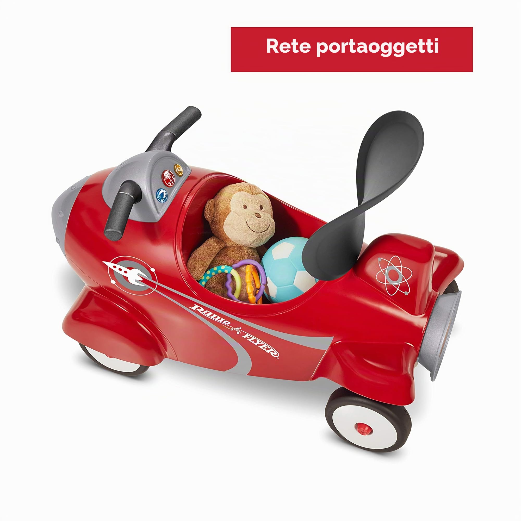 Radio Flyer Retro Rocket, Macchina cavalcabile bambini, Giocattolo rosso da cavalcare per bambini da 1 a 3 anni