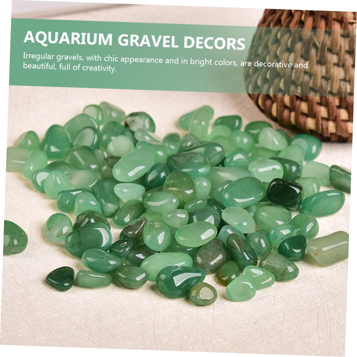 HOMSFOU 7-9mm Green Aventurine Aquarium Gravel Decorative Rocks 2lb Bulk Fish Tank Landscaping Stones for Freshwater Terrarium and Aquarium Décor
